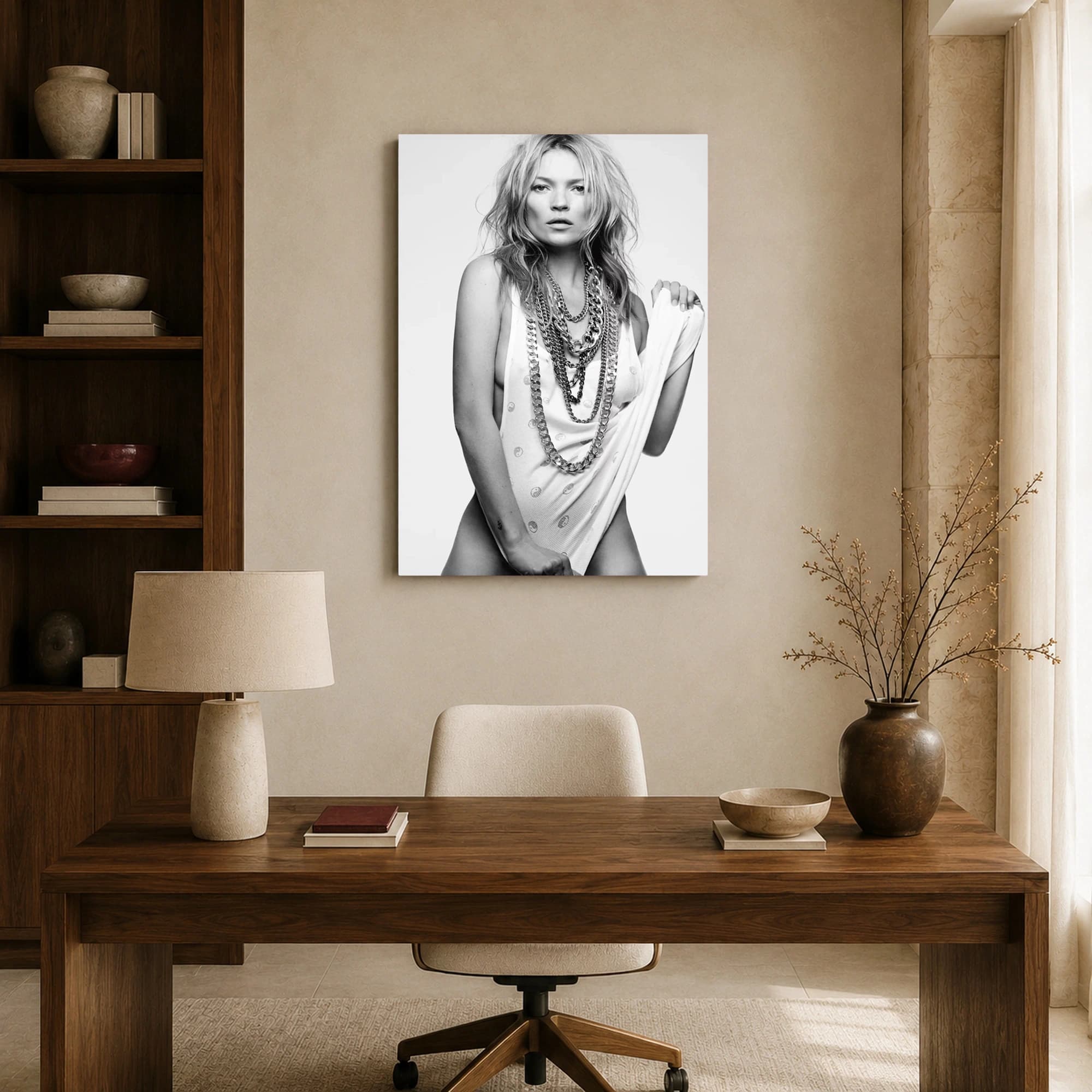 Kate Moss Black and White Fashion Portrait Wall Art, view 8