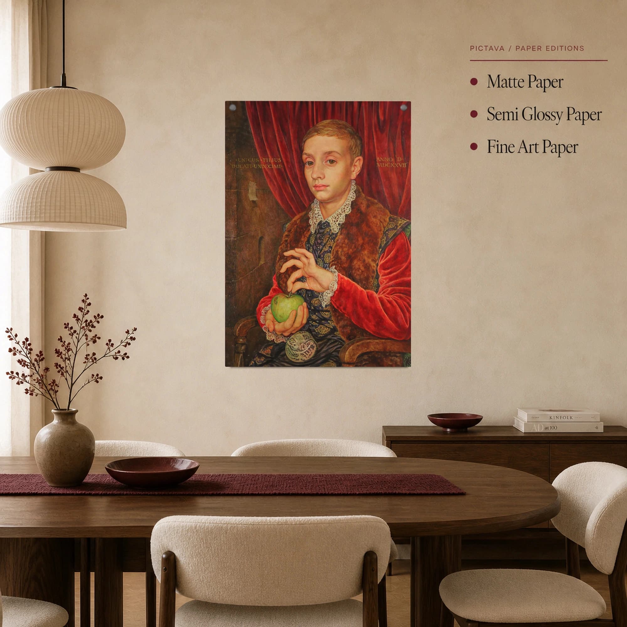 Renaissance Boy Portrait with Green Apple Canvas Print, view 2