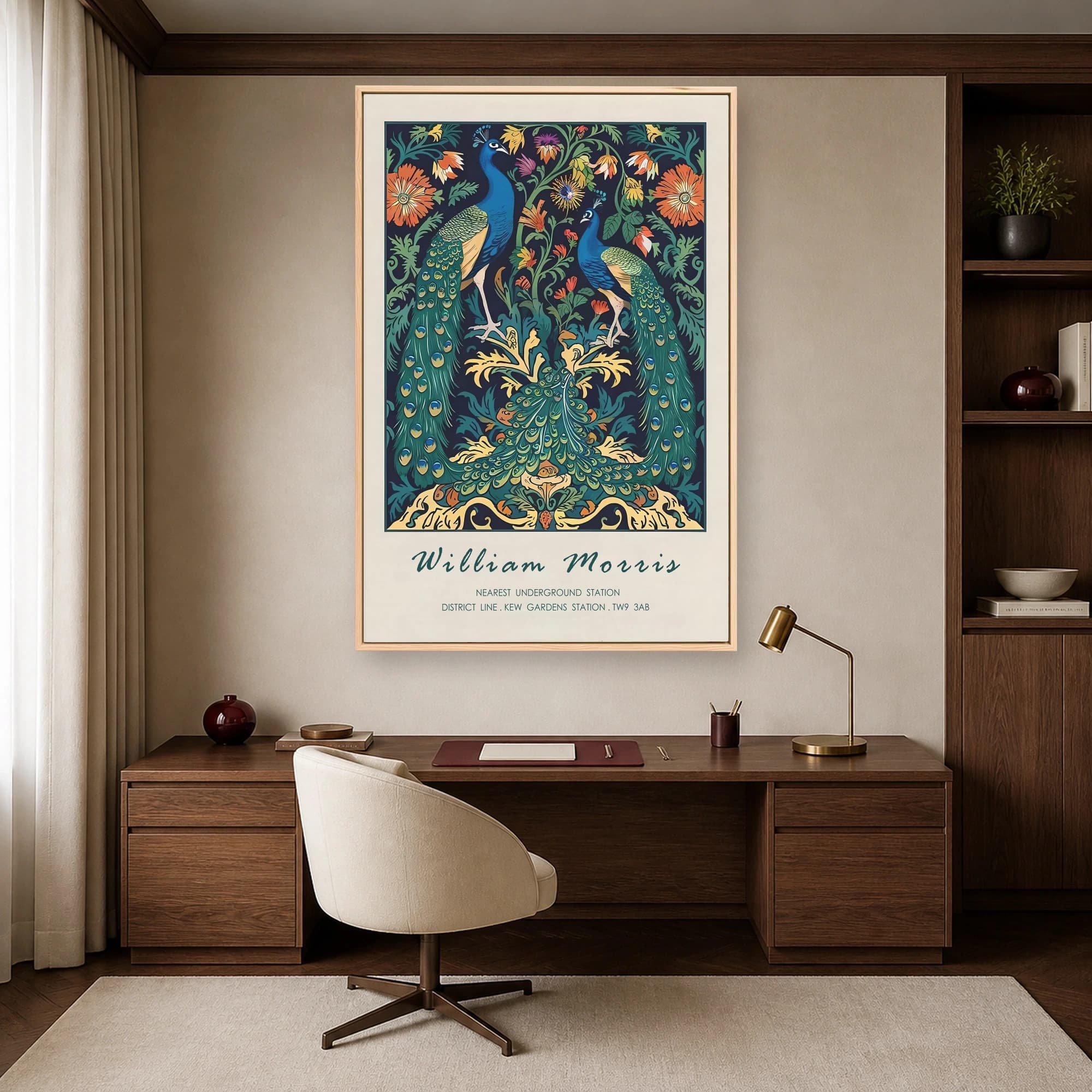 William Morris Peacock Botanical Vintage Tapestry Wall Art, view 7