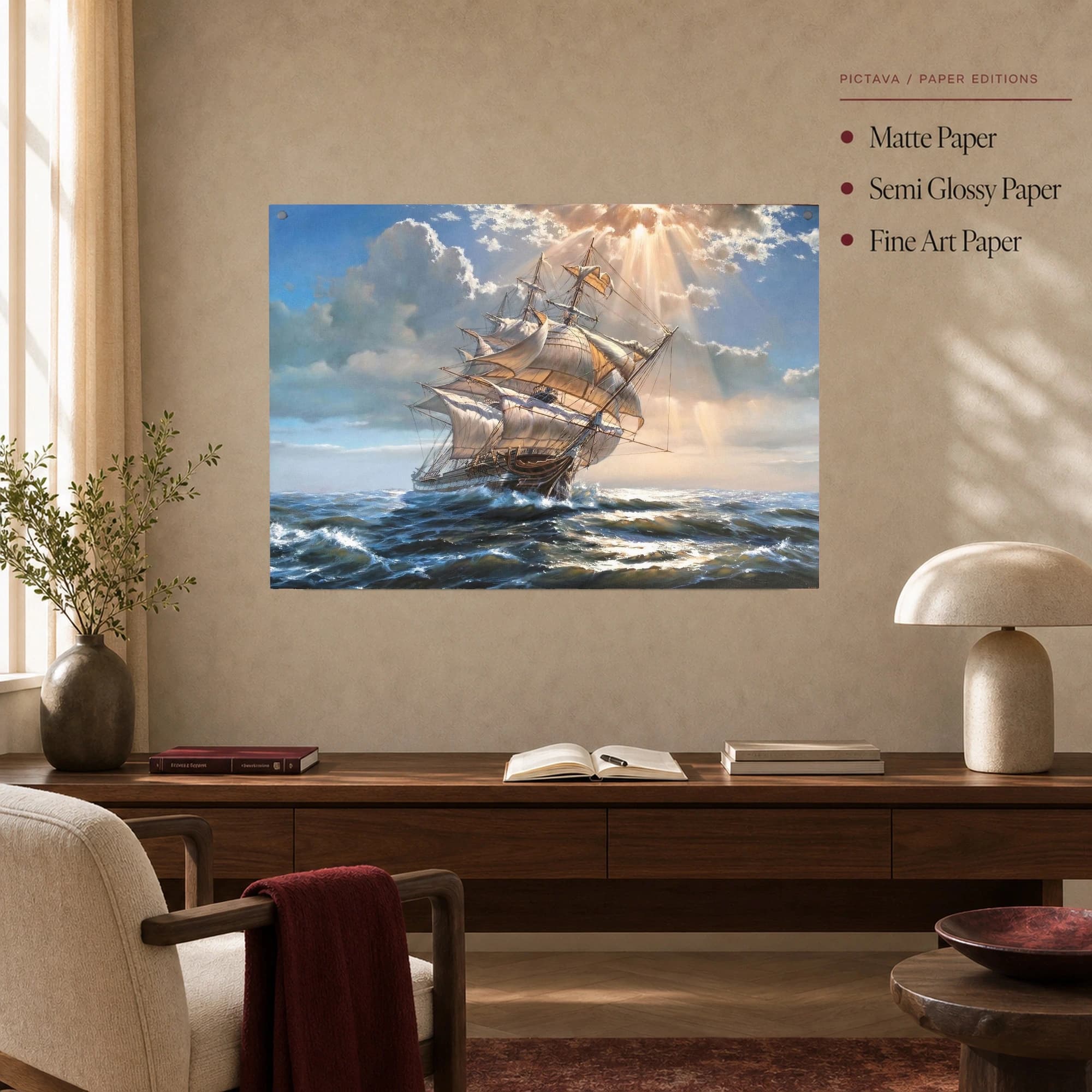 Tall Ship Sailing on Ocean Waves Canvas Print, view 4