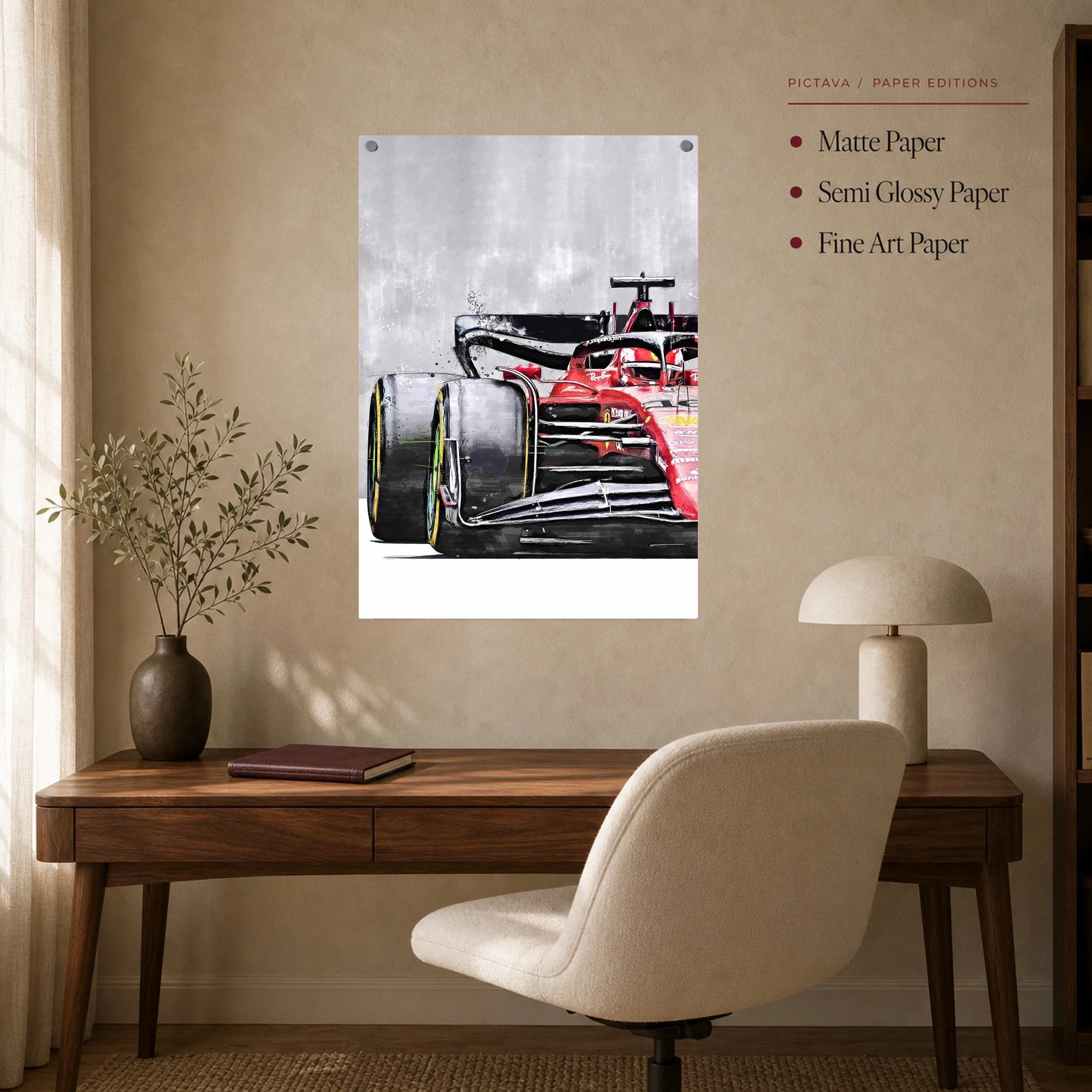 Formula One Red Racing Car Watercolor Sketch Wall Art, view 7