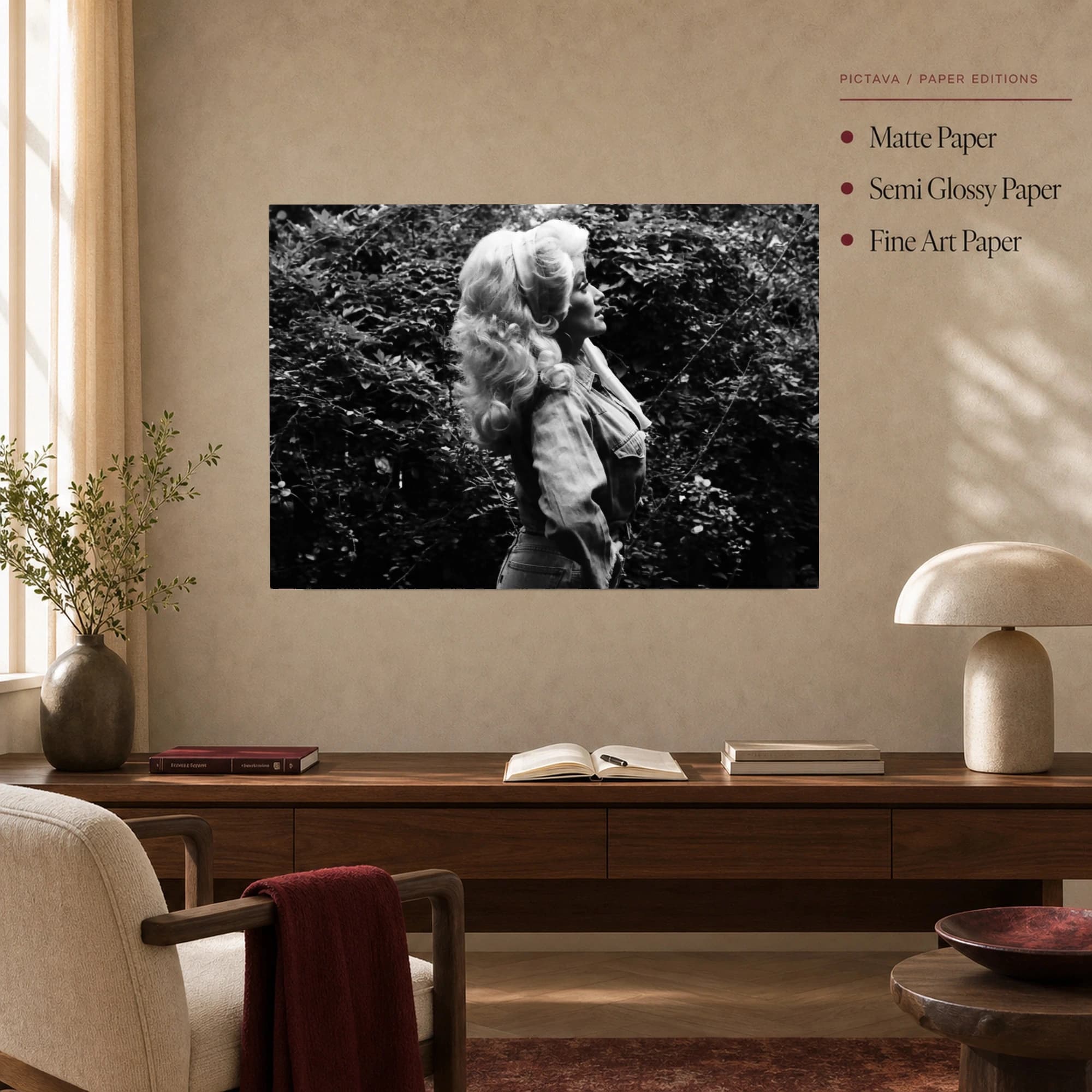 Dolly Parton Black and White Profile Portrait Wall Art, view 4