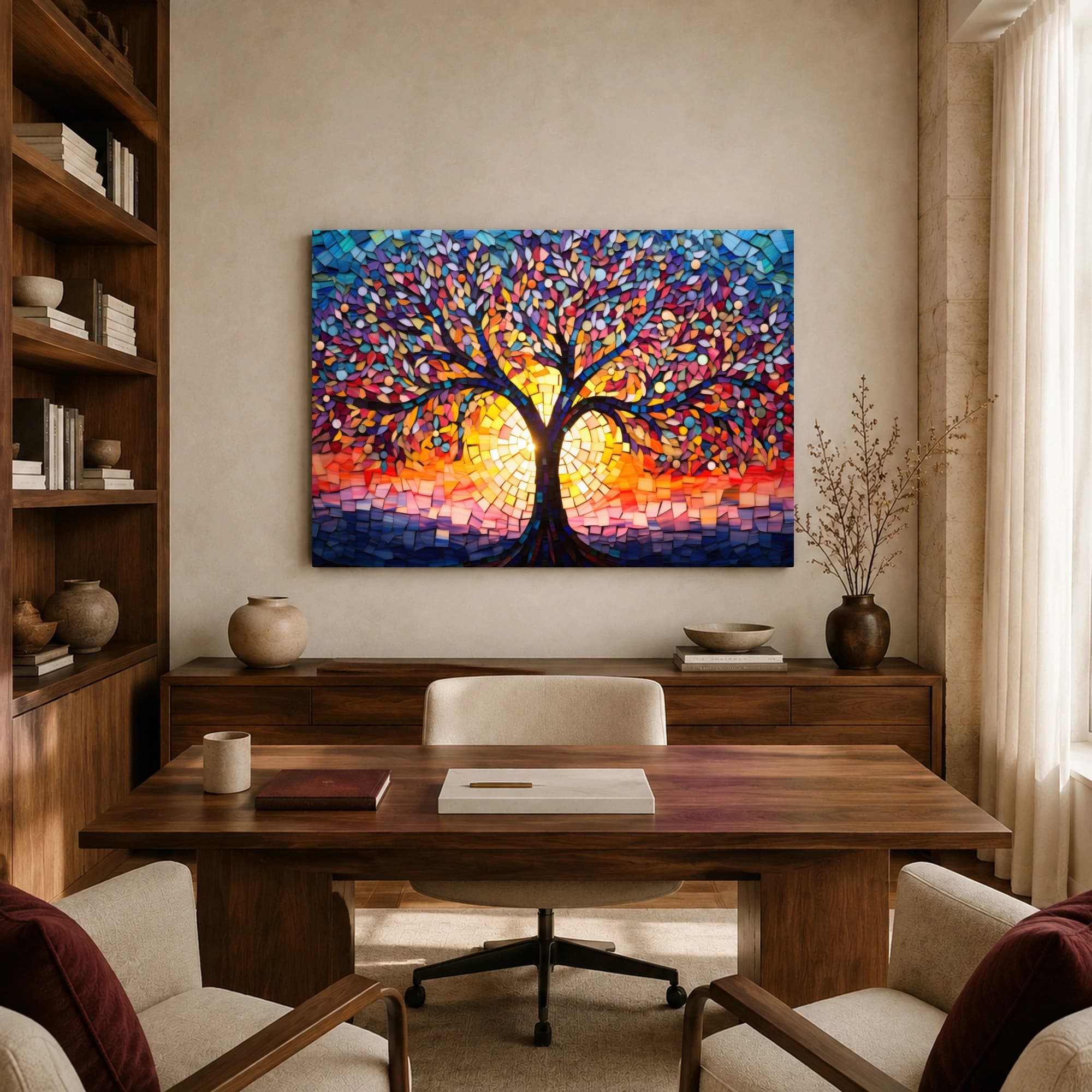 Mosaic Sunset Tree Stained Glass Wall Art, view 8