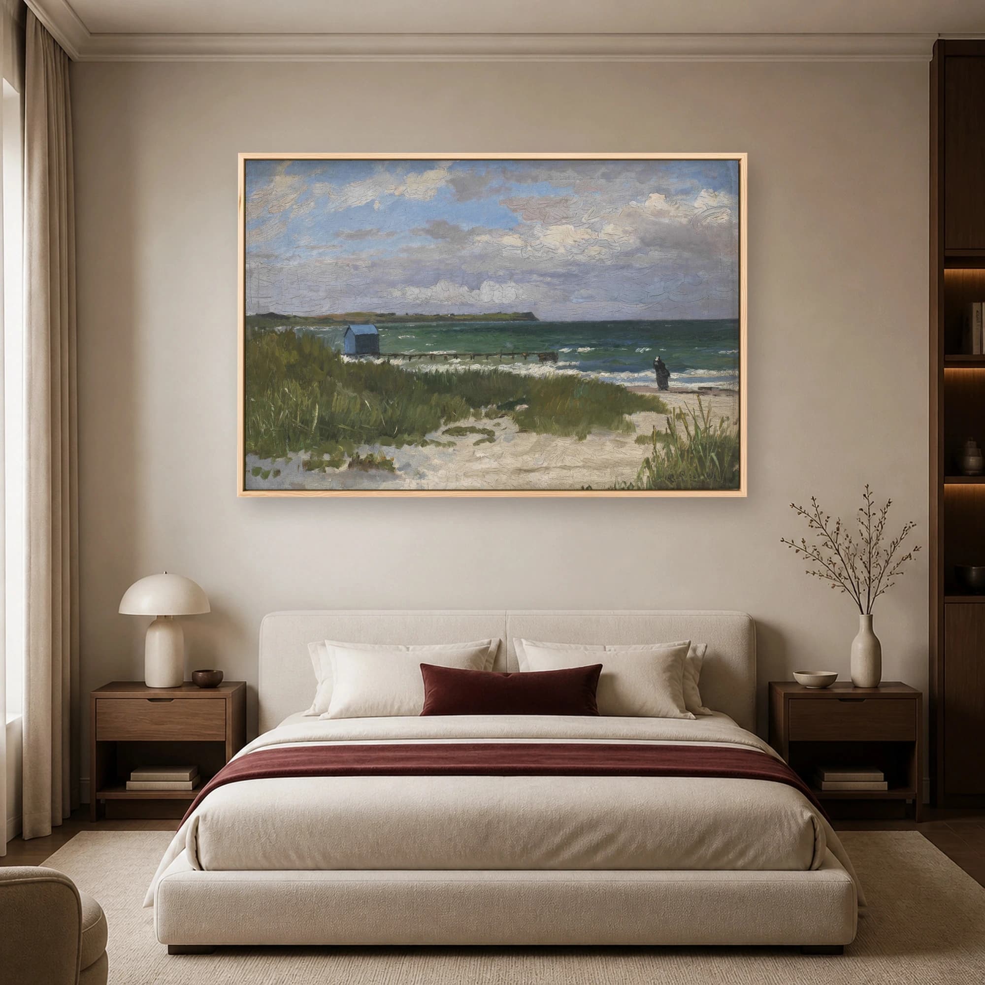 Coastal Shore with Blue Beach Hut Fine Art Canvas Print, view 5