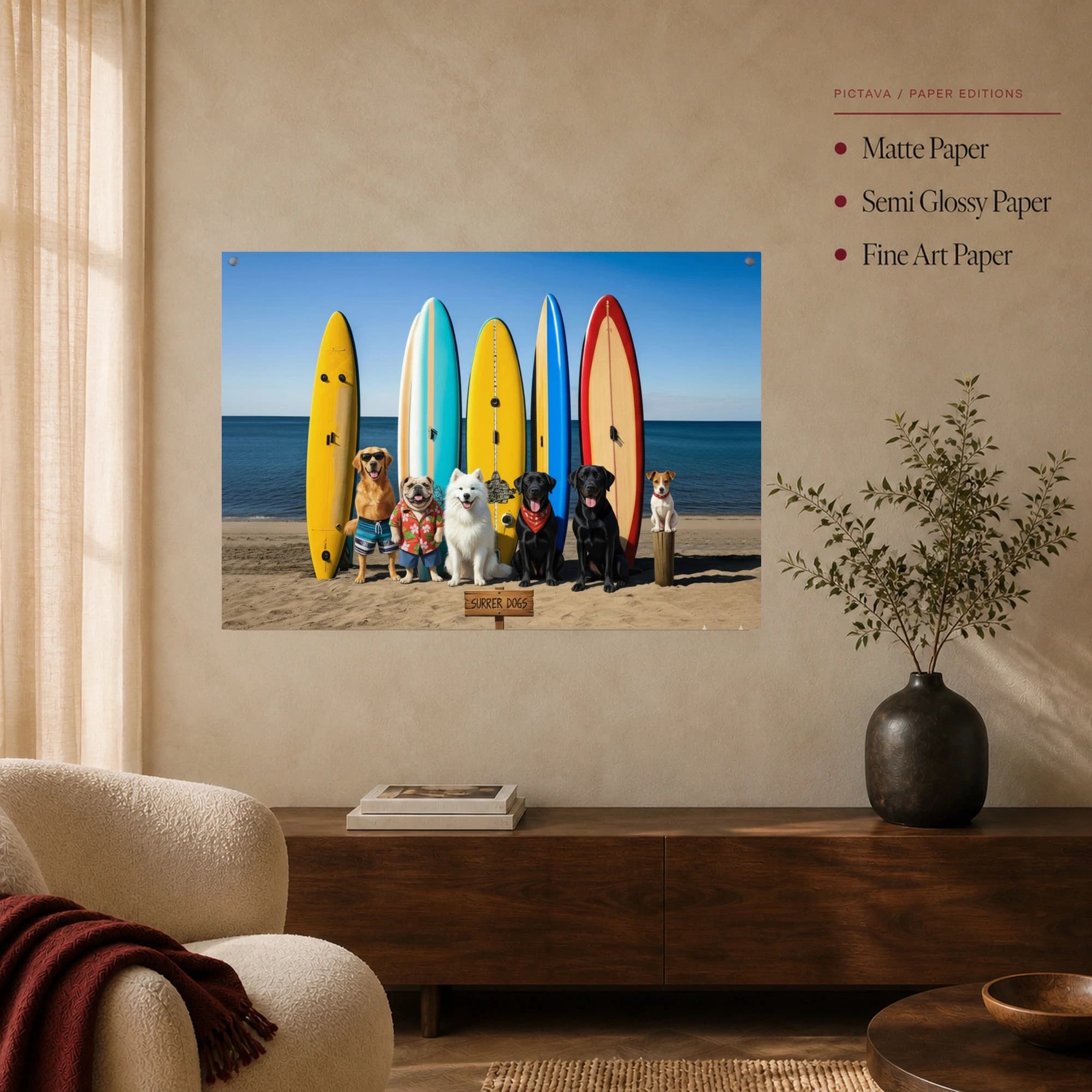 Surrer Dogs Colorful Beach Surfboard Wall Art, view 7