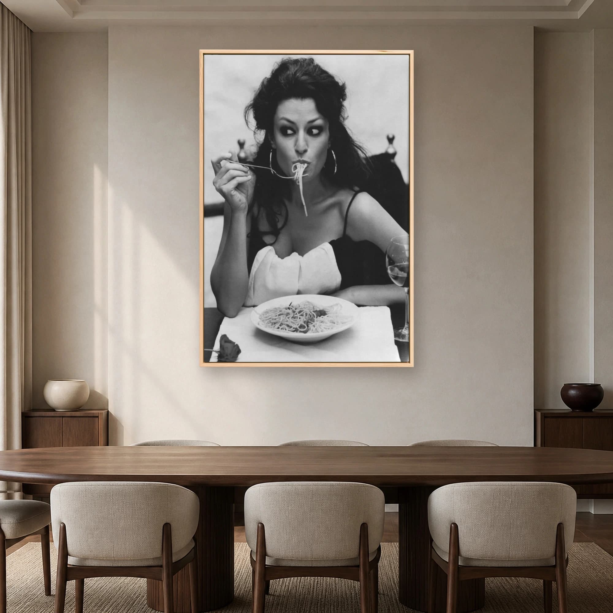 Sophia Loren Eating Spaghetti Black and White Photography Wall Art, view 5