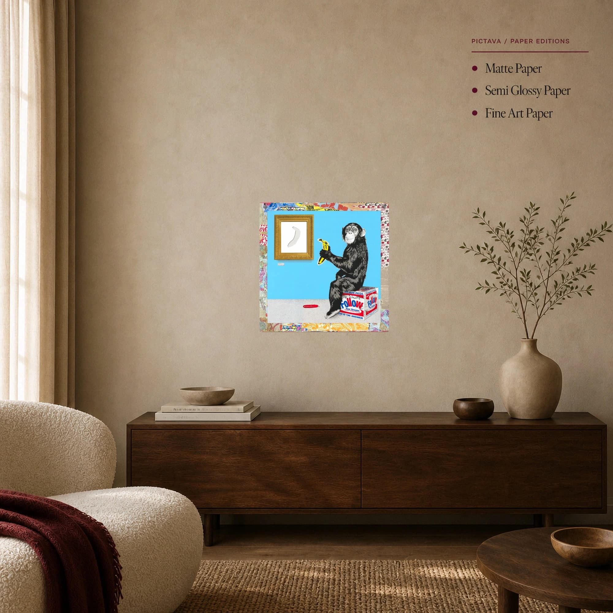 Pop Art Chimp with Banana Wall Art Print, view 8