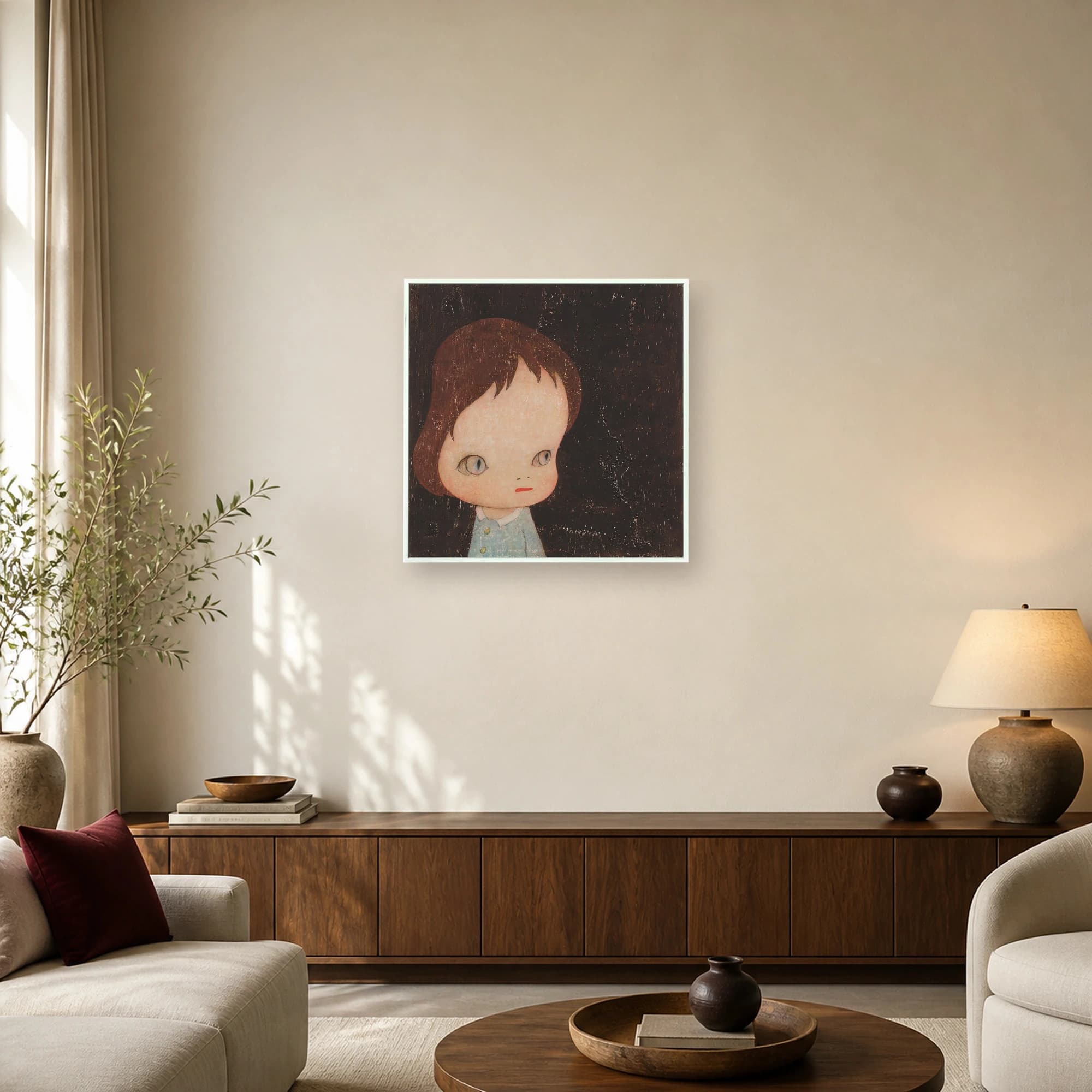 Melancholic Big-Eyed Girl Surrealist Portrait Canvas Print, view 2