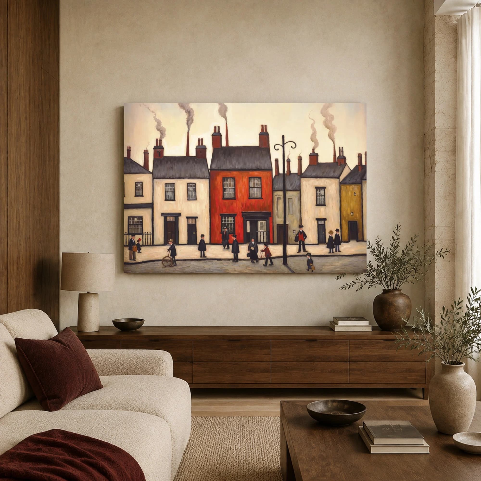 Industrial Street Scene with Bowler Hats Art Print, view 3