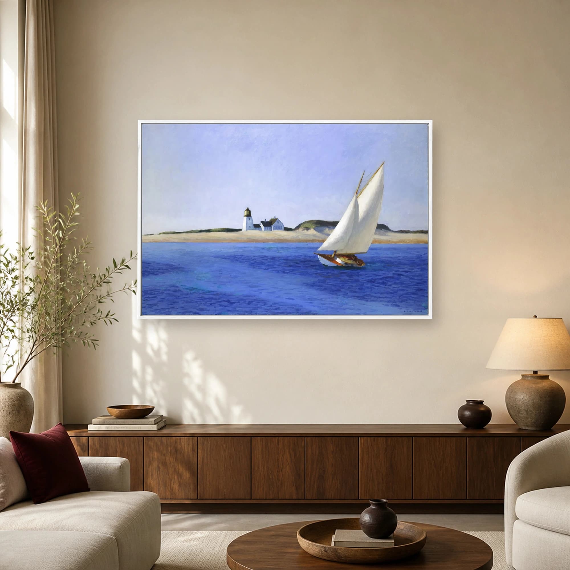 The Lighthouse at Two Lights Coastal Sailboat Fine Art Print, view 3