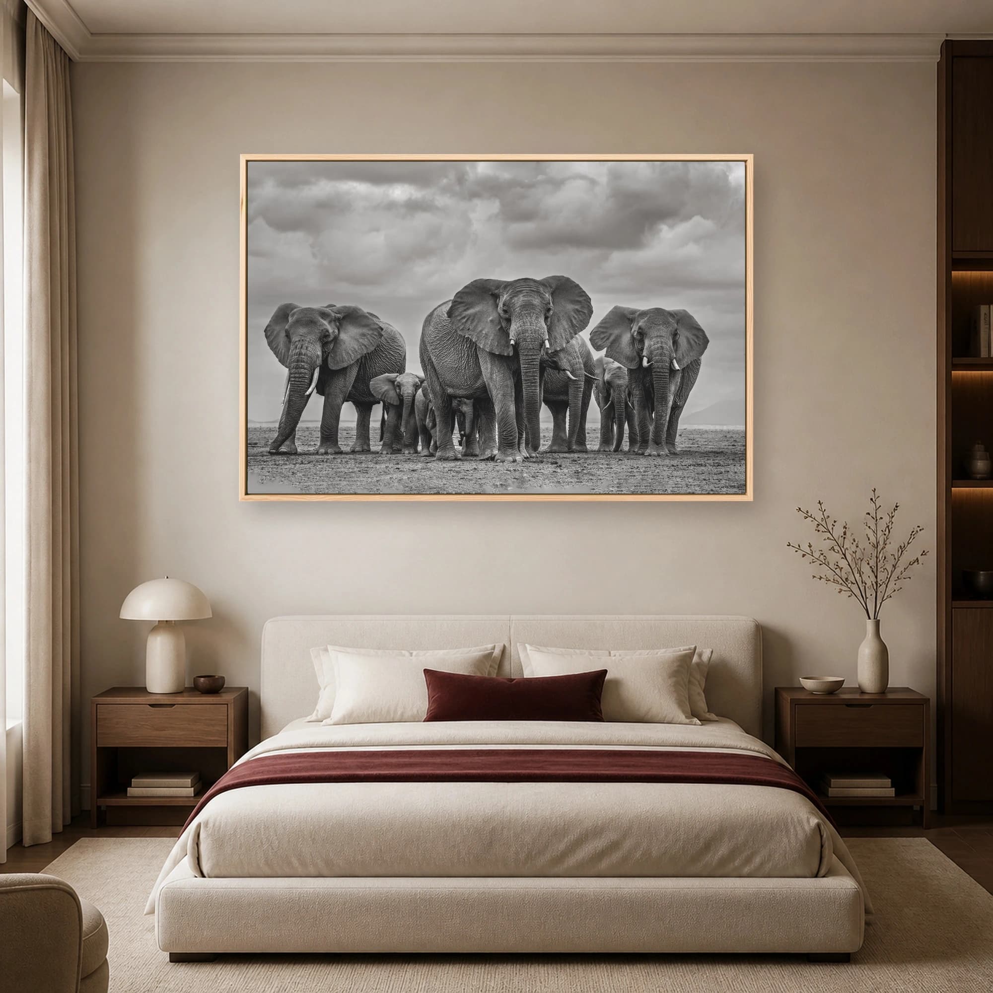 Majestic Elephant Herd Black and White Wildlife Wall Art, view 6