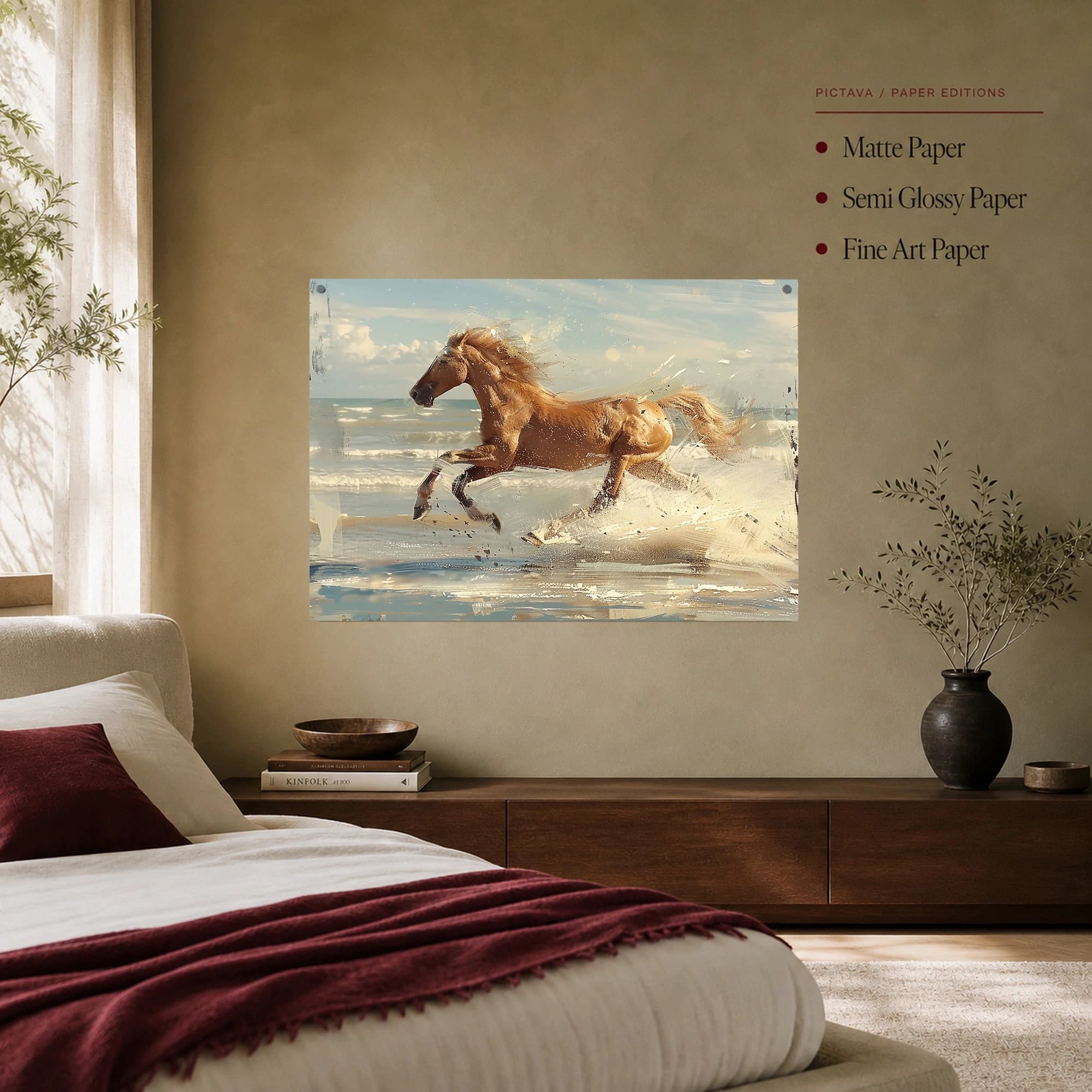 Galloping Golden Horse Coastal Surf Canvas Print, view 7
