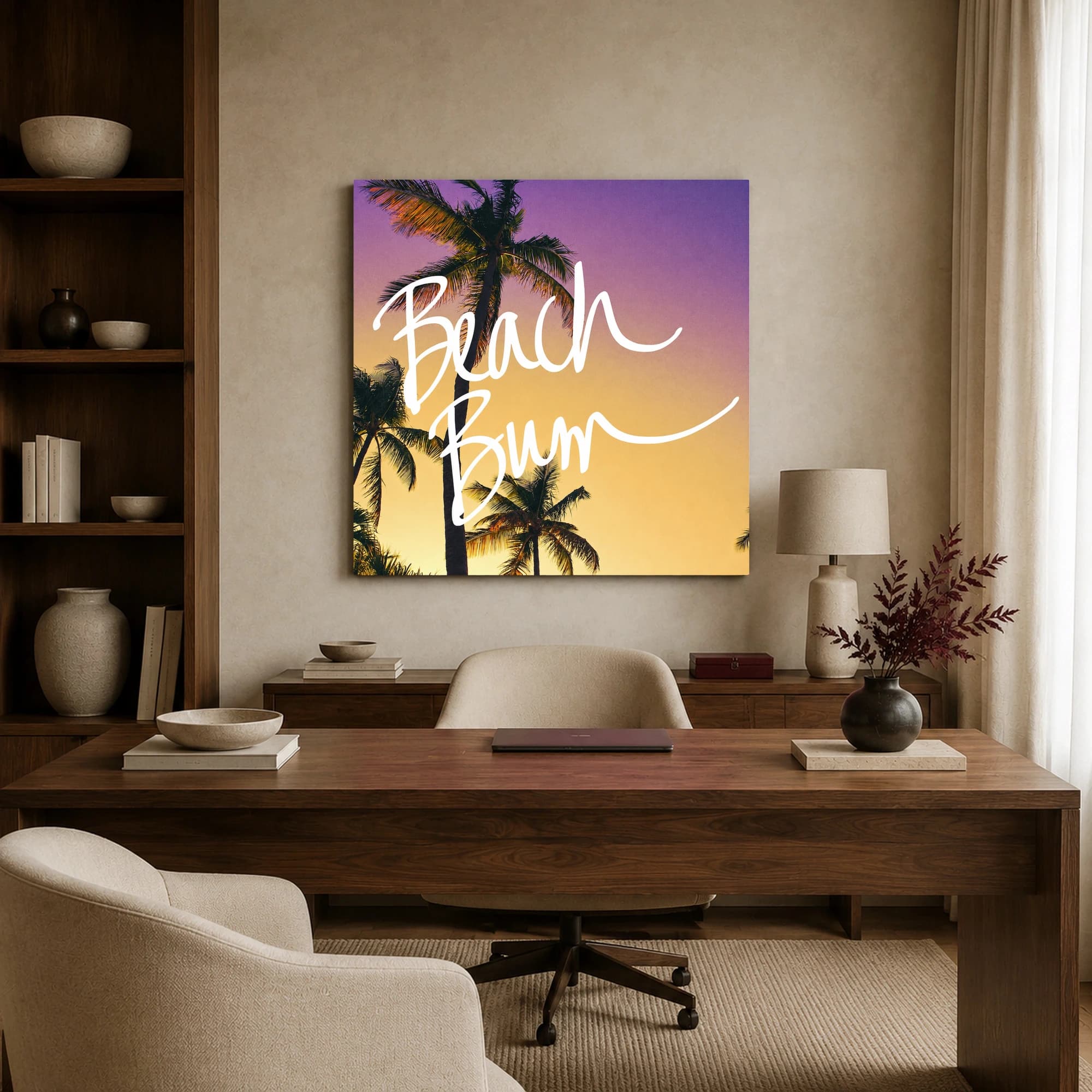 Beach Bum Tropical Sunset Typography Canvas Print, view 3