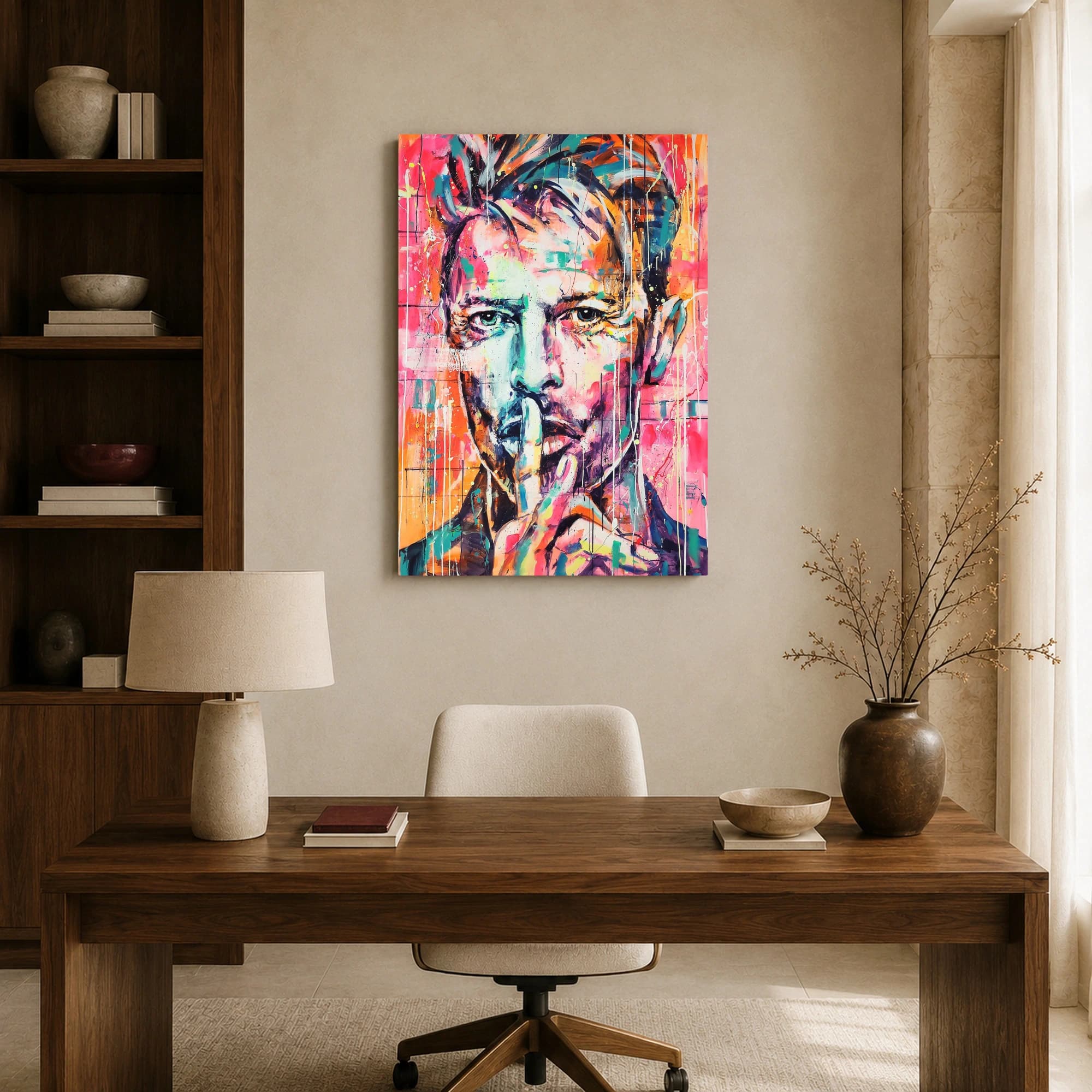 David Bowie Neon Pop Art Portrait Canvas Print, view 8