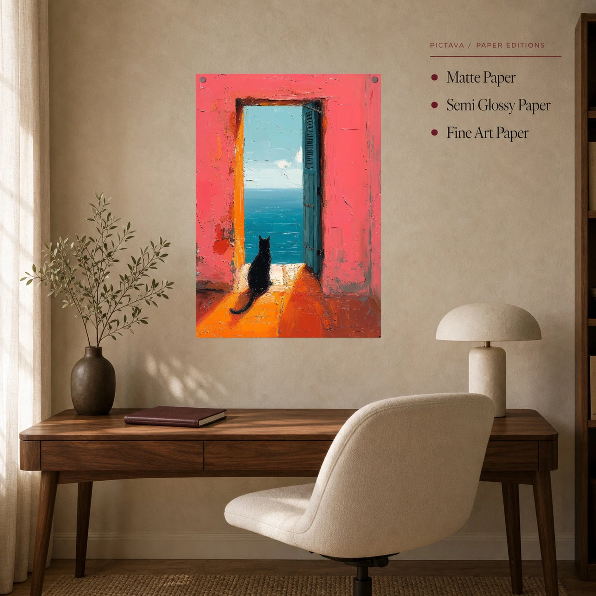 Black Cat Looking Out Ocean Door Canvas Print, view 8