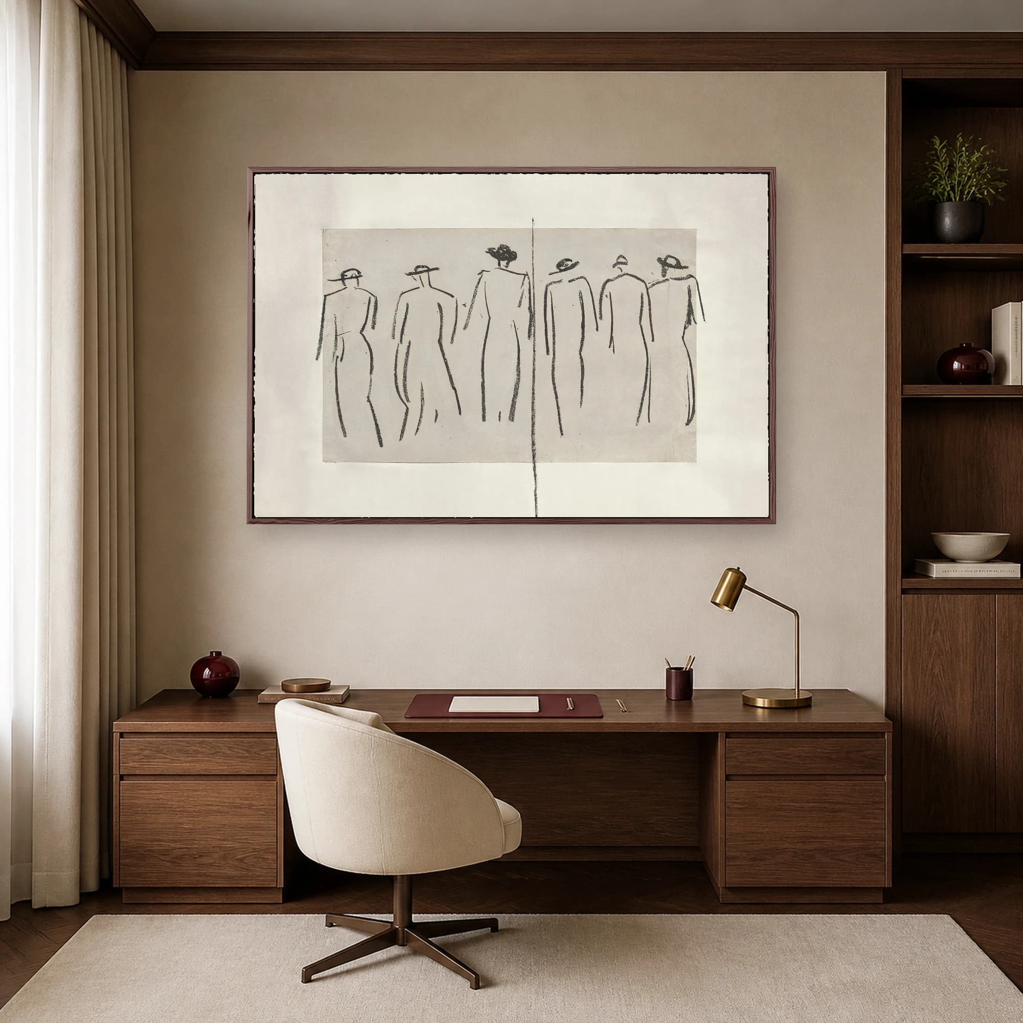 Six Figures in Hats Minimalist Charcoal Sketch, view 4
