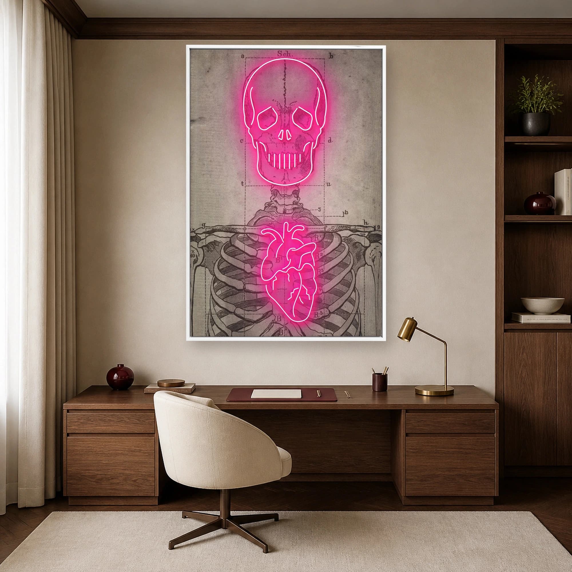 Neon Anatomical Skull and Heart Vintage Wall Art, view 5