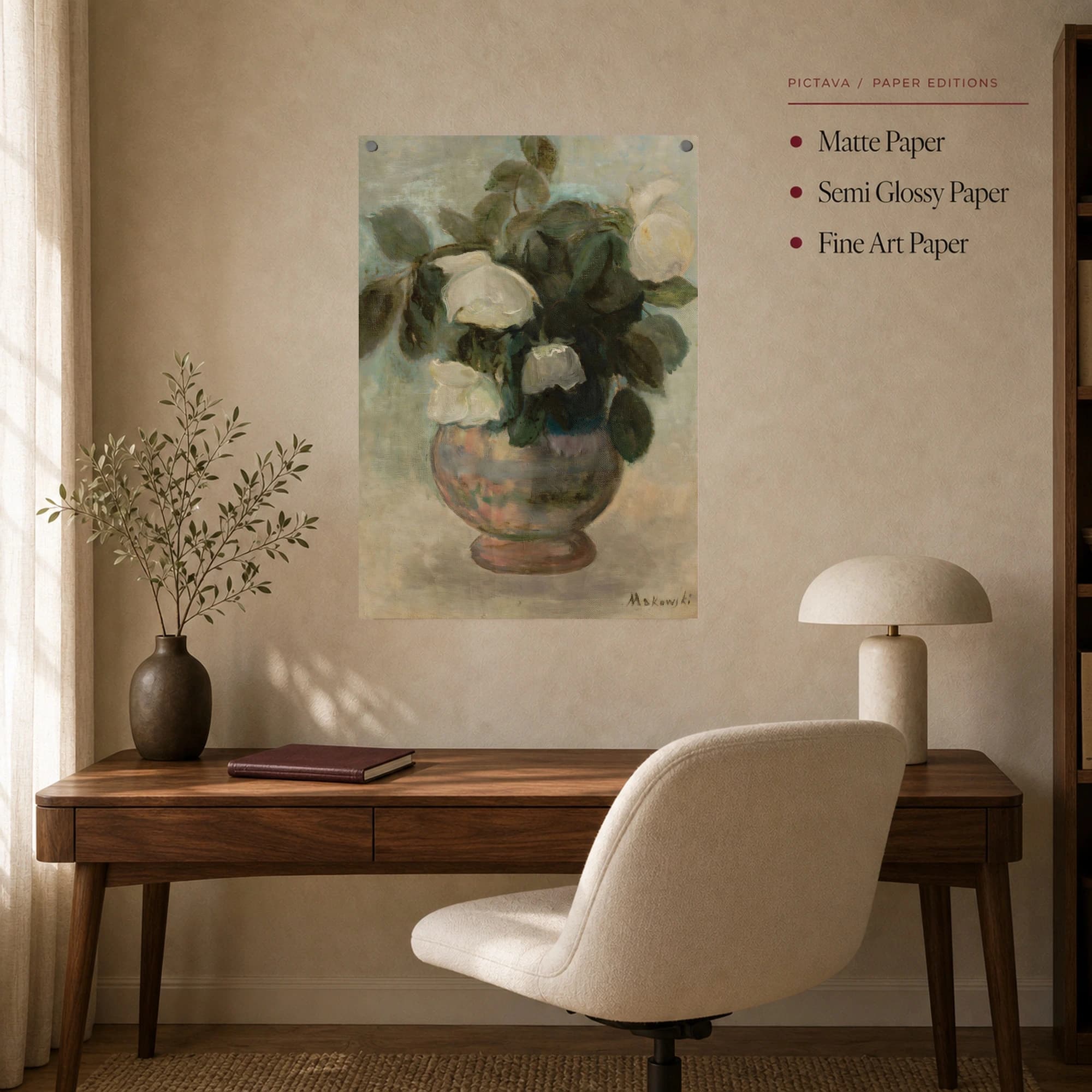 White Roses in Ceramic Vase Vintage Floral Fine Art Print, view 8