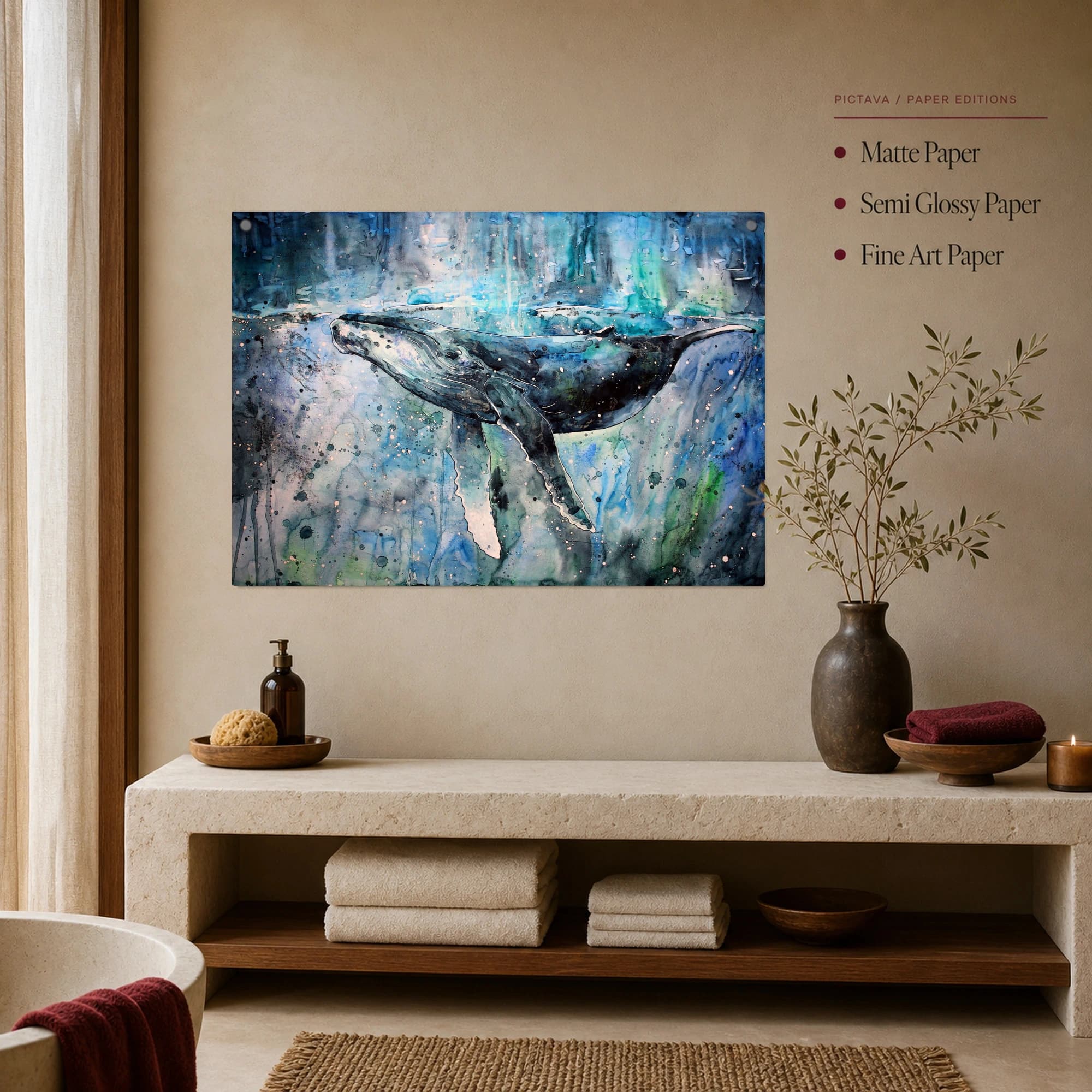 Humpback Whale Watercolor Ocean Print, view 4