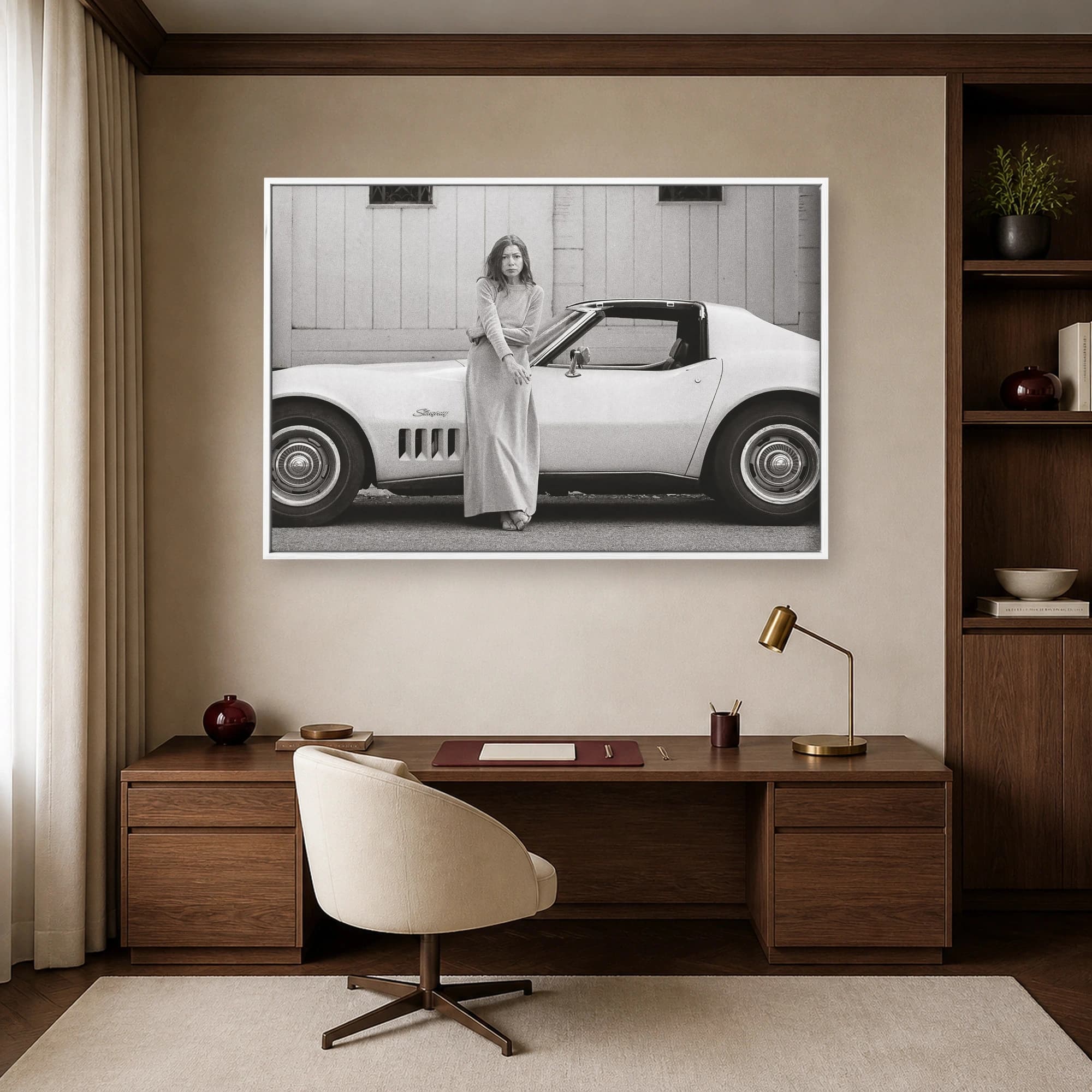 Joan Didion with Corvette Stingray Vintage Photography Print, view 6