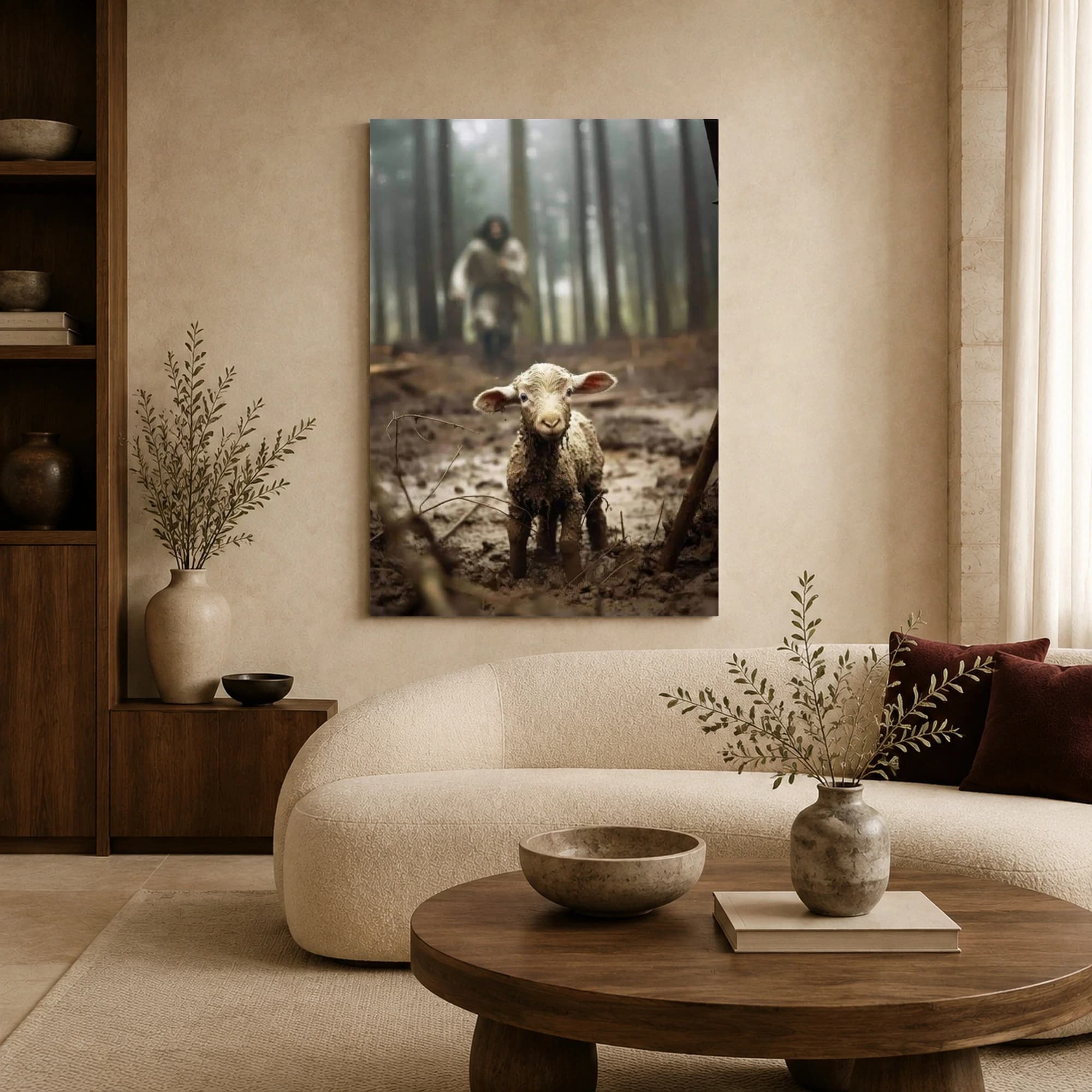 The Good Shepherd And Lost Lamb Framed Canvas Art, view 6