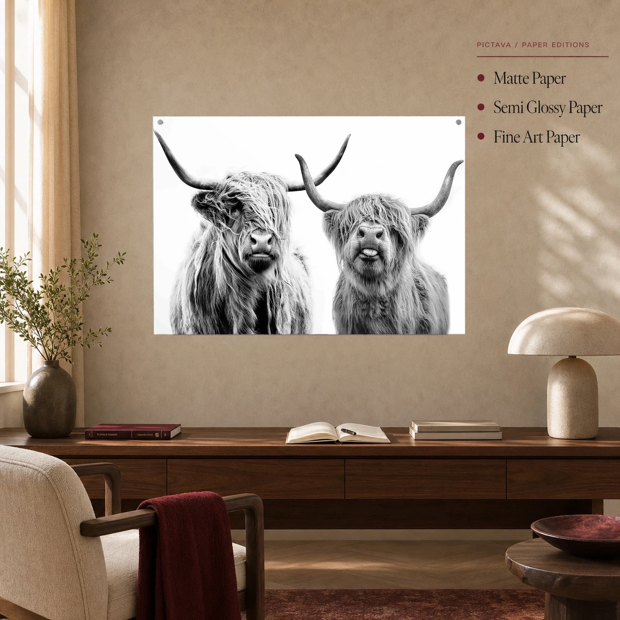 Highland Cattle Portrait Black and White Wall Art, view 3