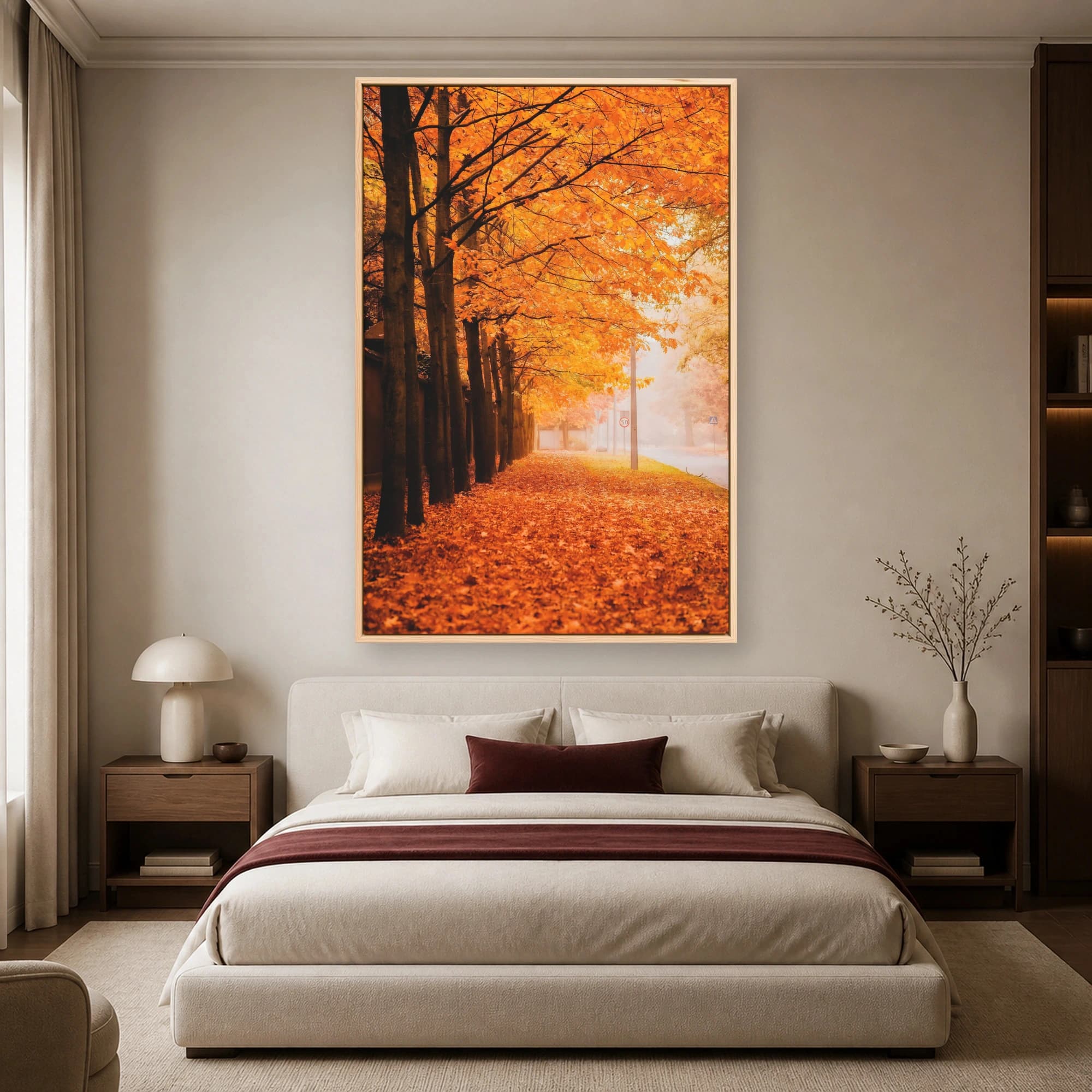 Autumn Mist Tree-Lined Avenue Canvas Print, view 6