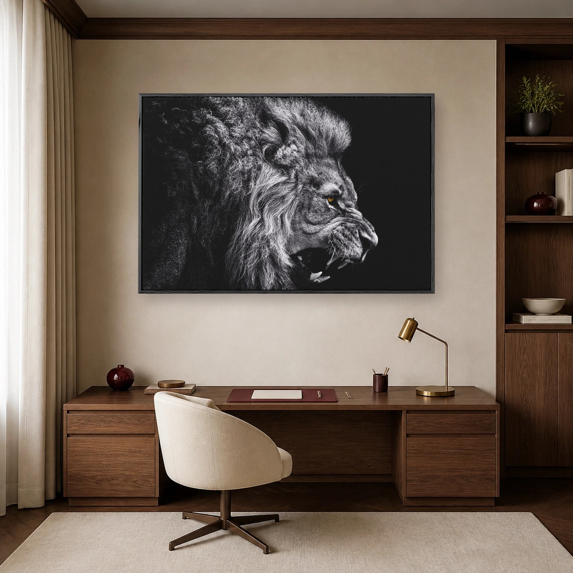 Fierce Lion Snarling Monochrome Wildlife Wall Art, view 7