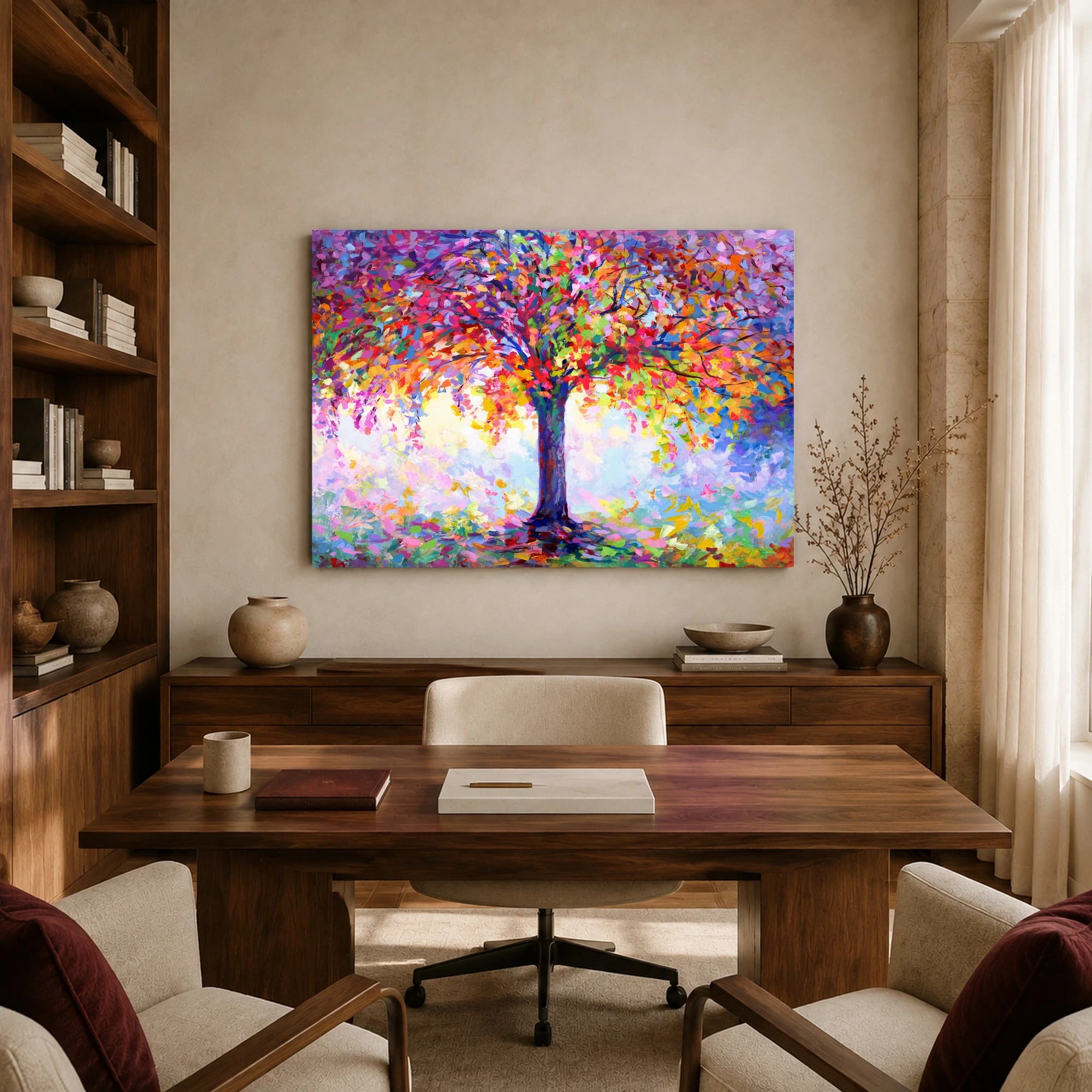 Vibrant Palette Knife Tree Abstract Canvas Print, view 8