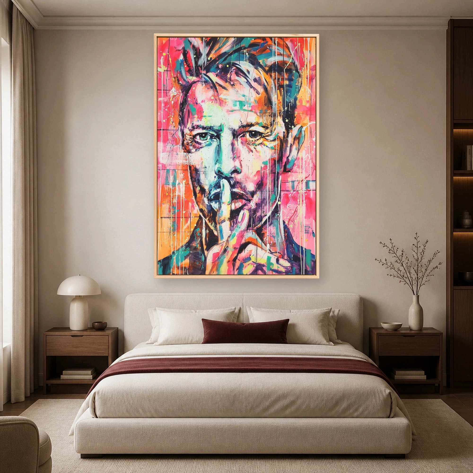 David Bowie Neon Pop Art Portrait Canvas Print, view 3