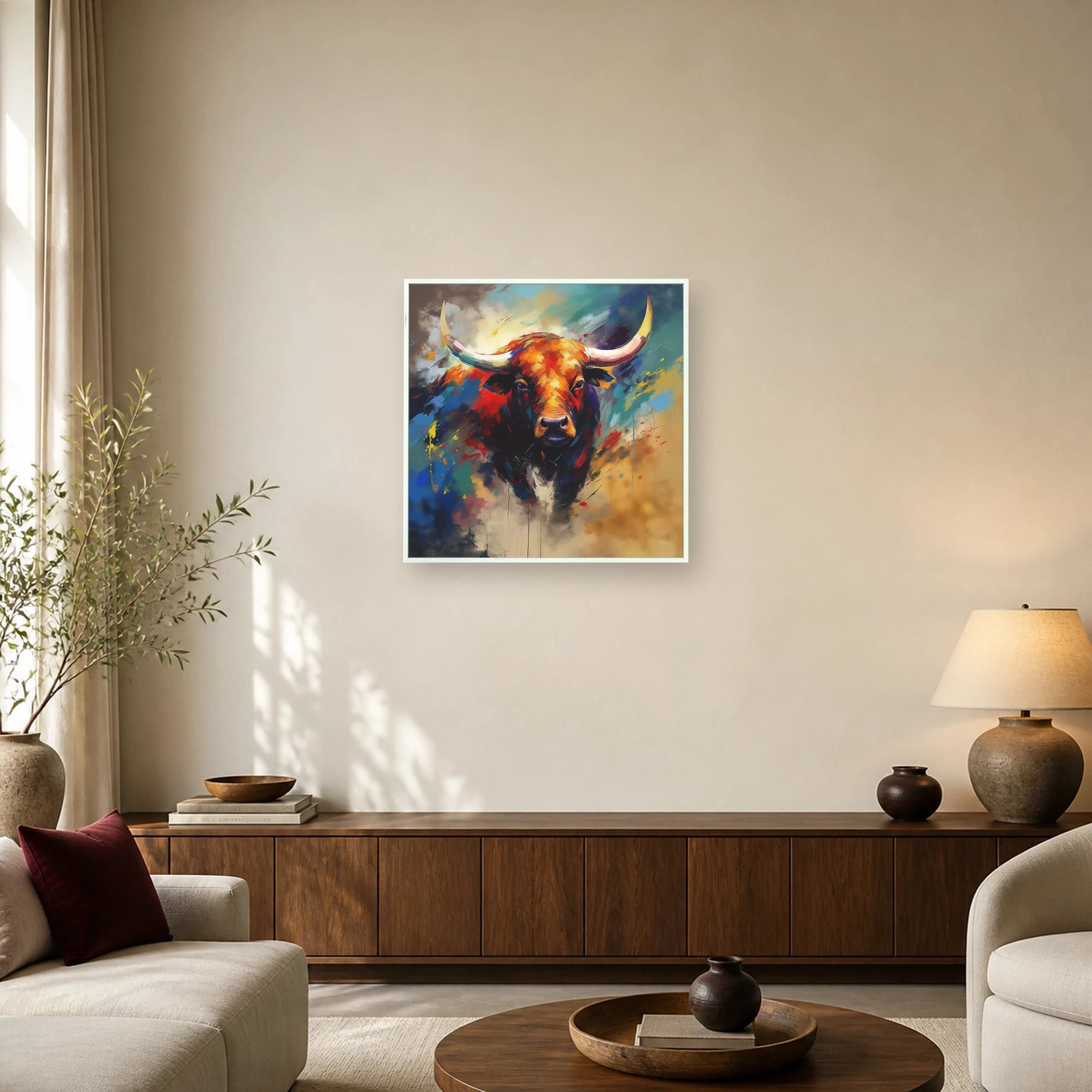 Fierce Vigor Abstract Bull Canvas Print, view 3