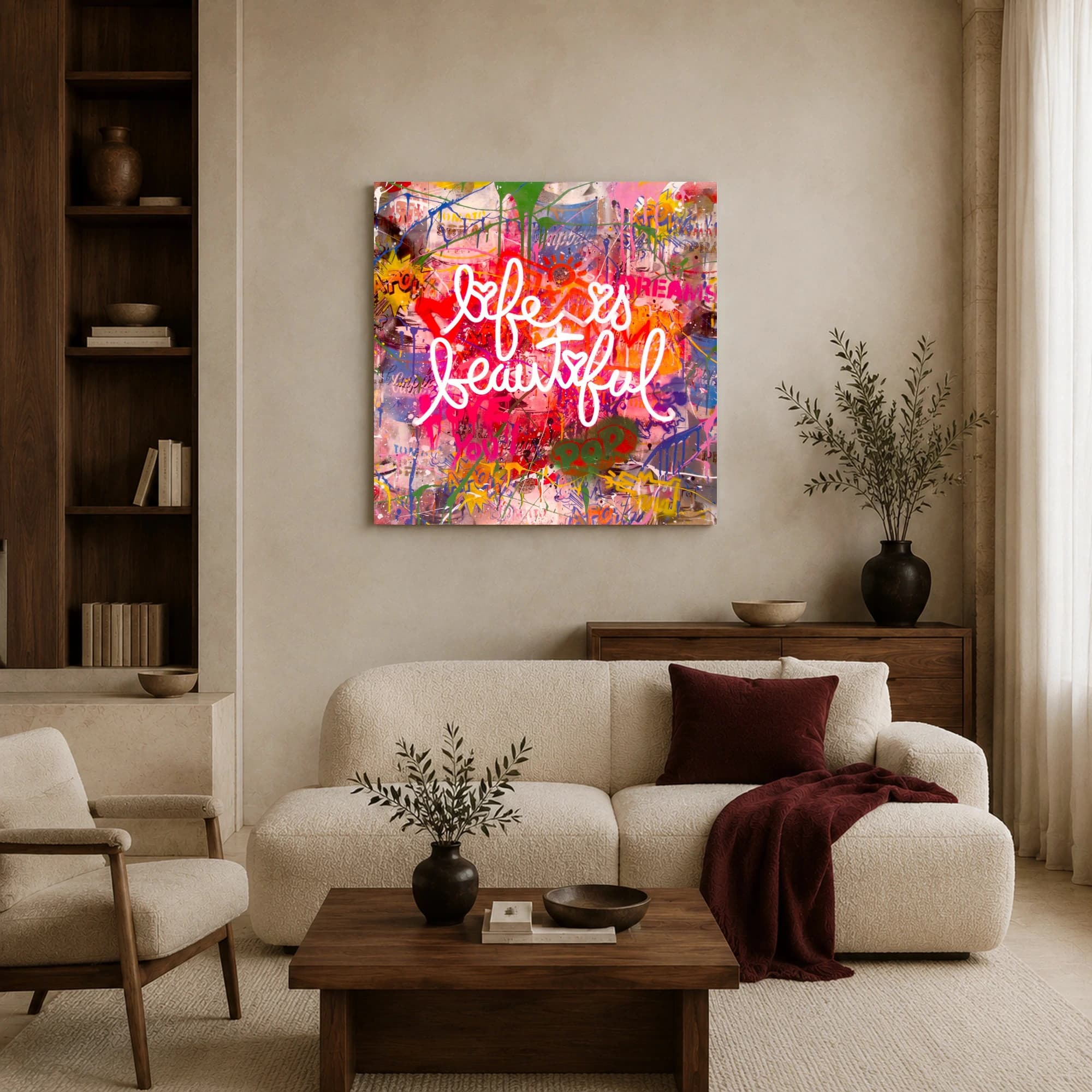 Life is Beautiful Urban Graffiti Pop Art Canvas, view 3