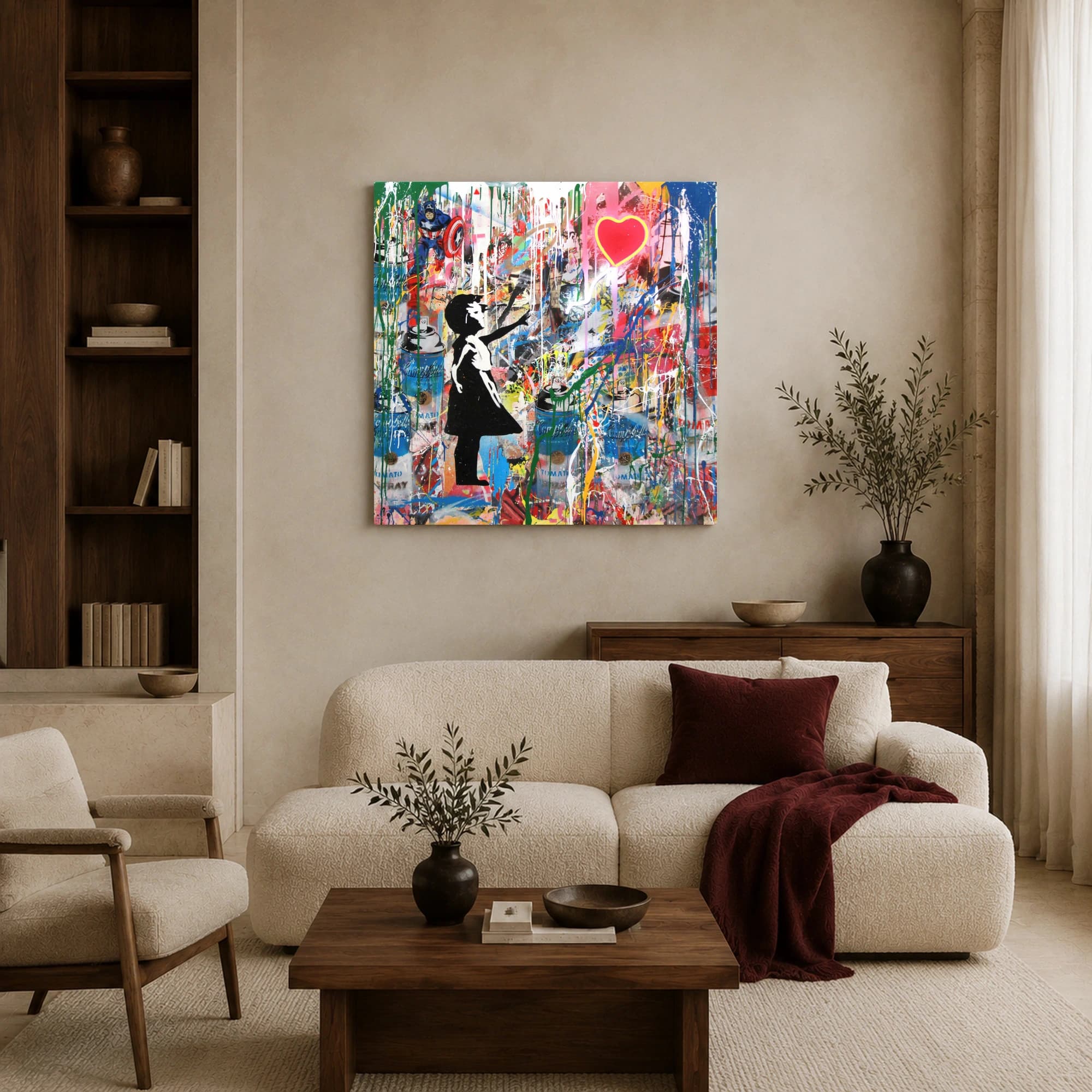 Urban Street Art Canvas Print with Heart Balloon, view 4