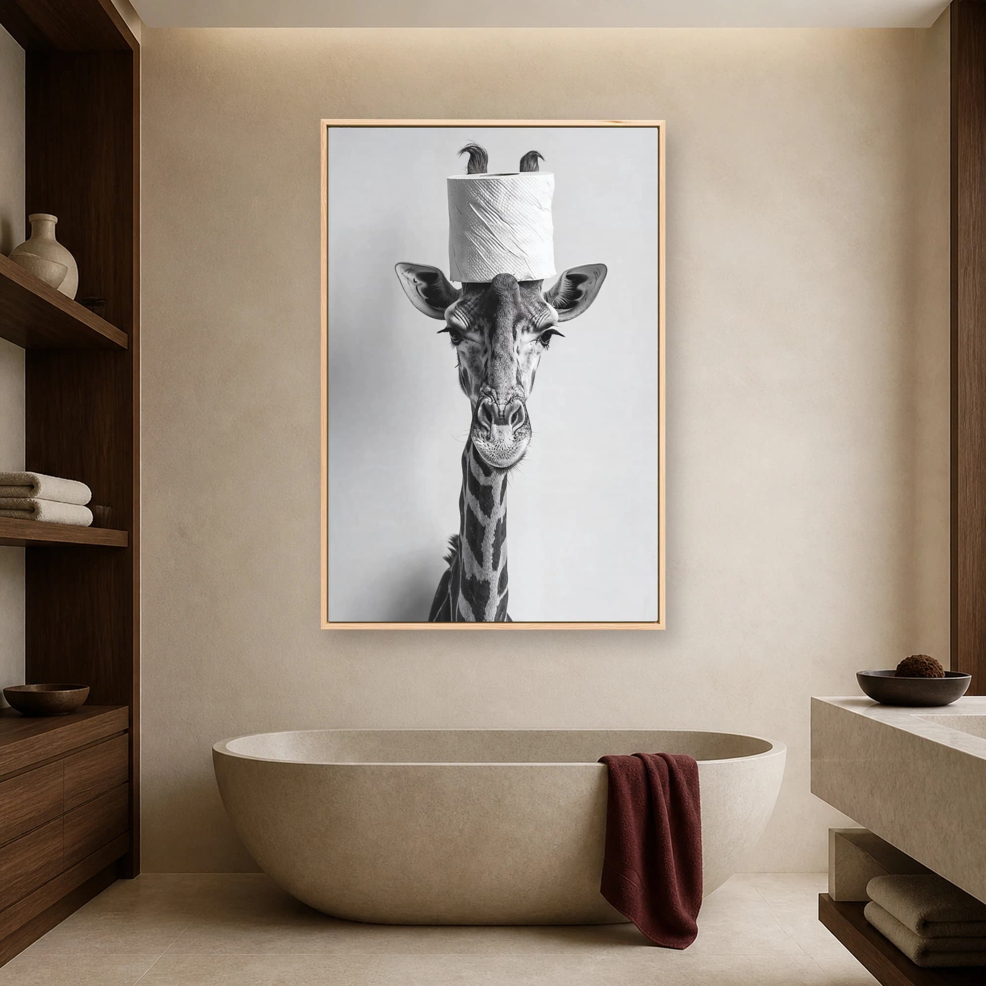 Giraffe with Toilet Paper Roll Funny Animal Wall Art, view 4