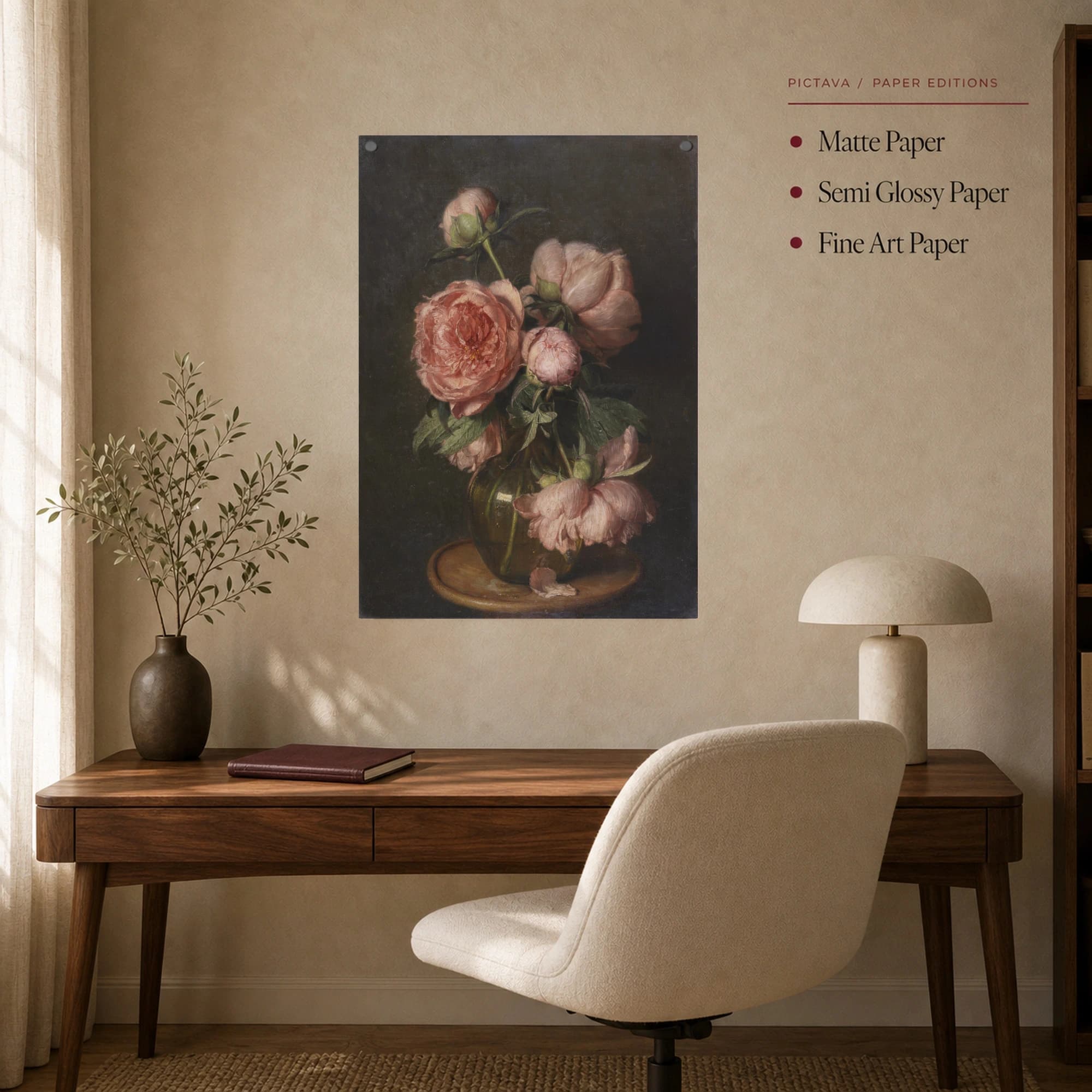 Vase of Peonies Classical Still Life Canvas Print, view 8