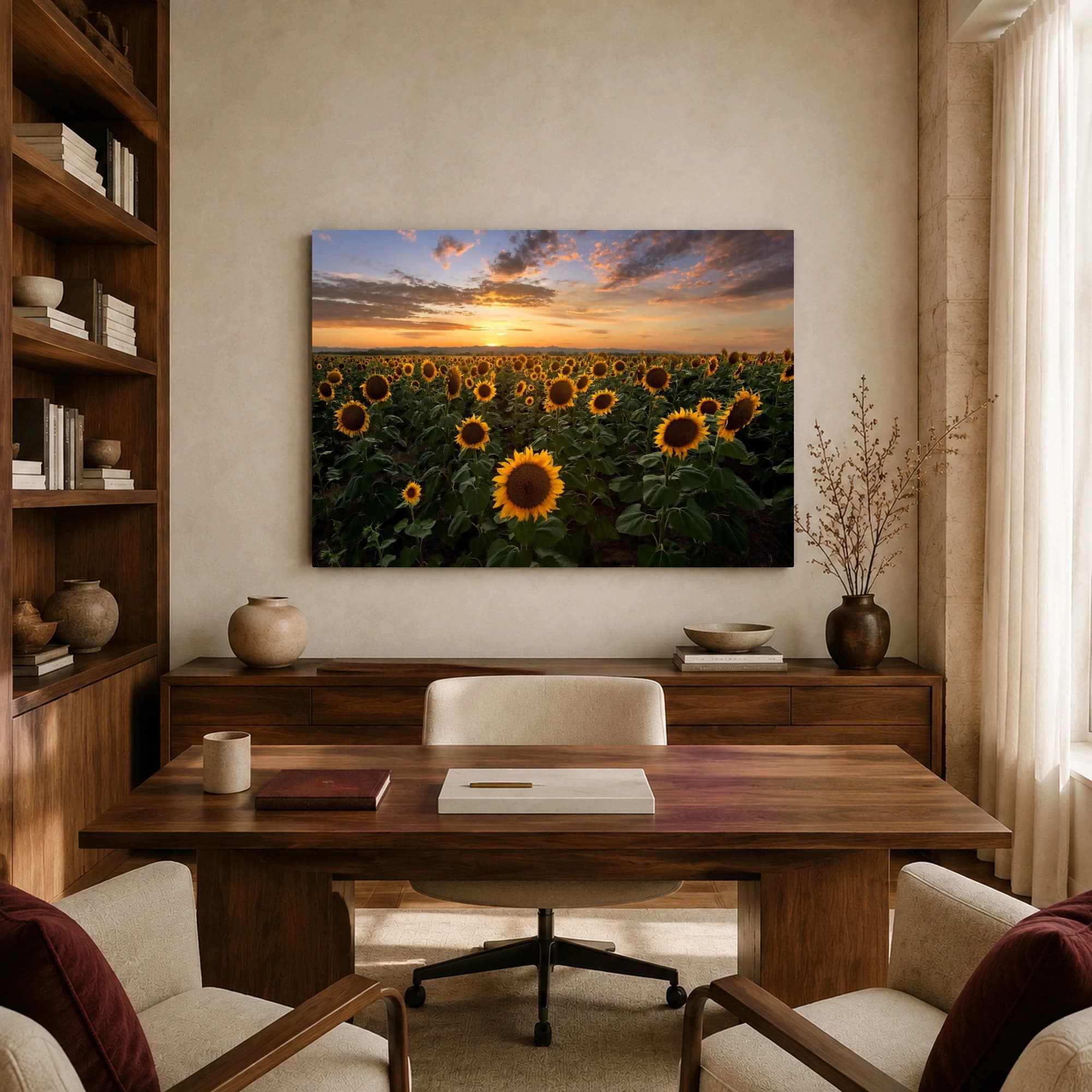 Golden Sunset Over Sunflower Field Canvas Print, view 8