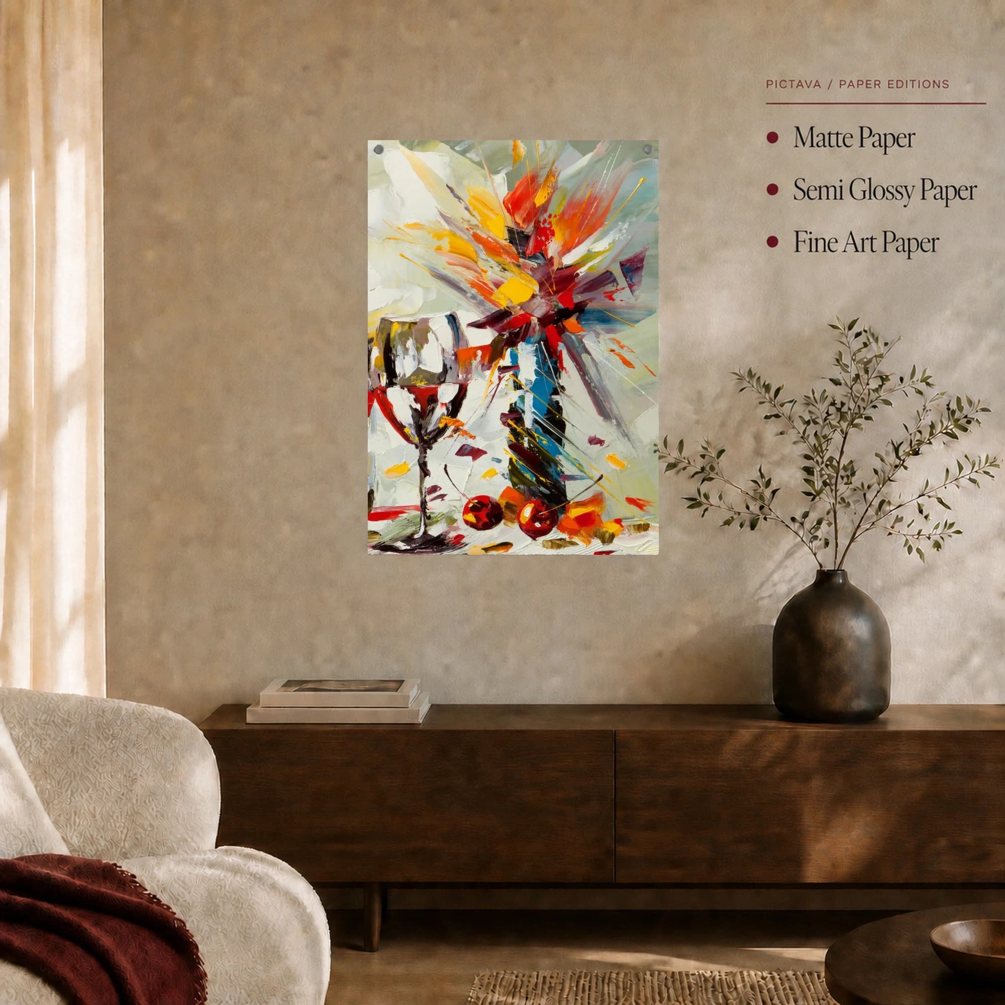 Abstract Wine Glass and Burst of Colors Canvas Print, view 6