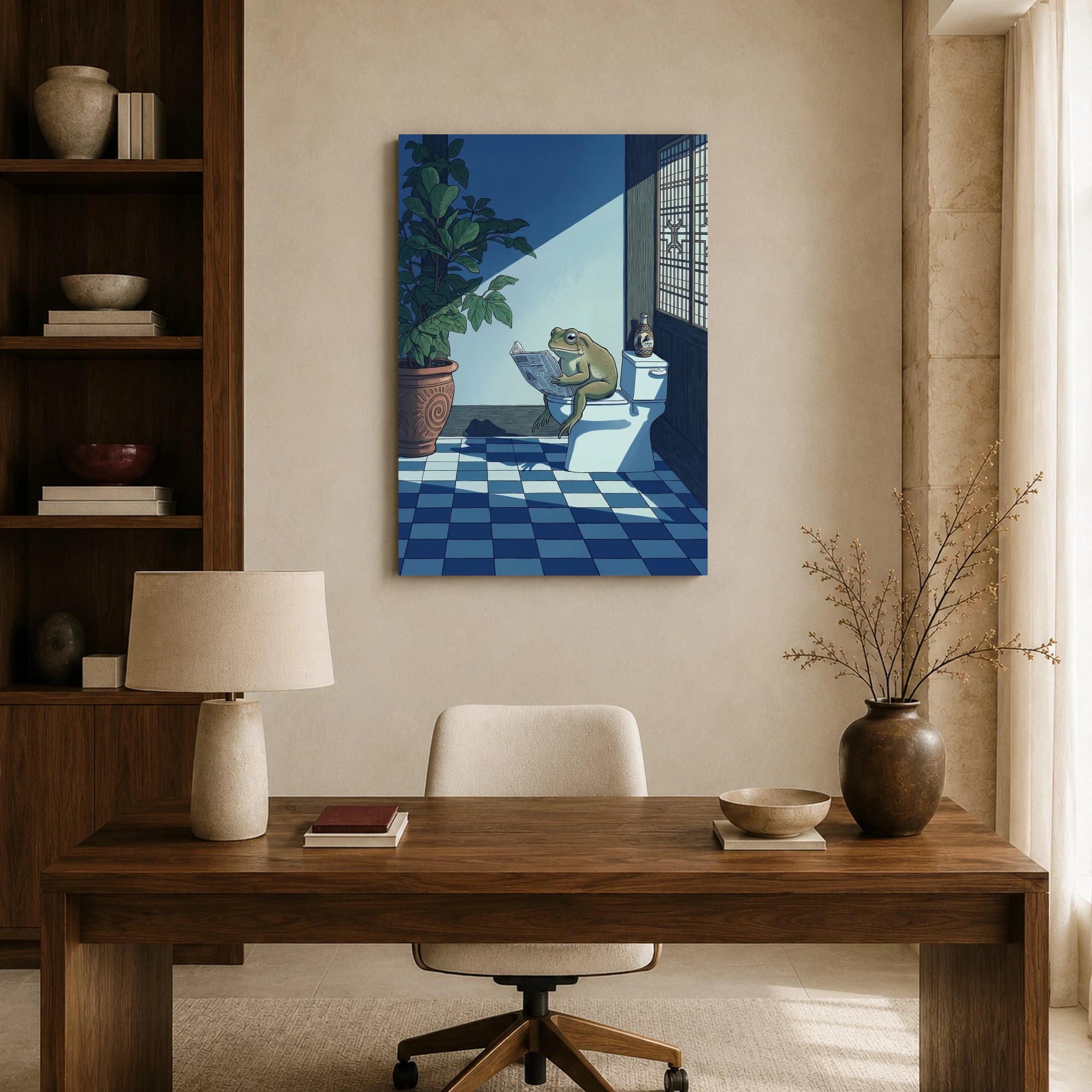 Funny Frog Reading Newspaper on Toilet Wall Art, view 8