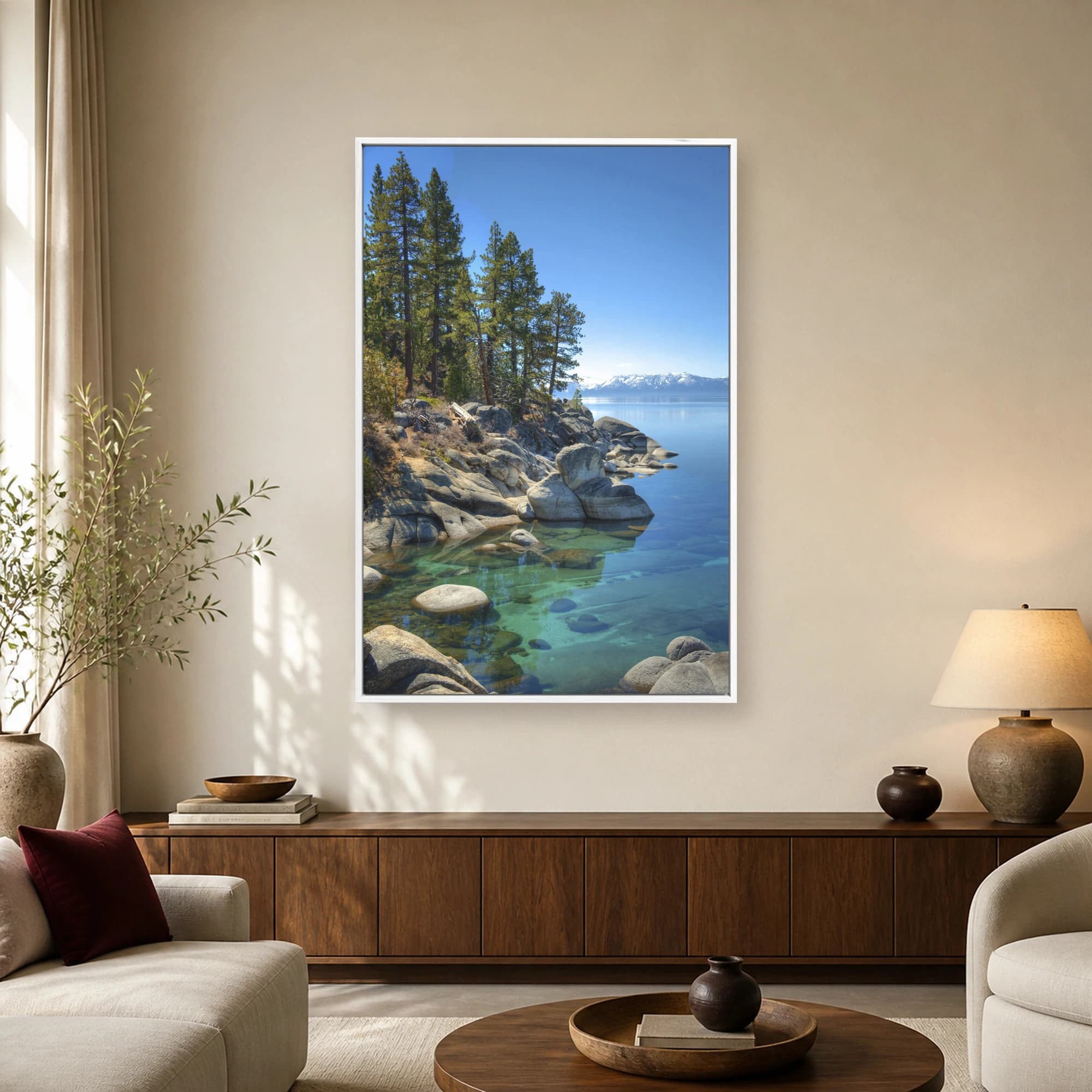 Lake Tahoe Crystal Waters and Pine Shoreline Fine Art Print, view 2