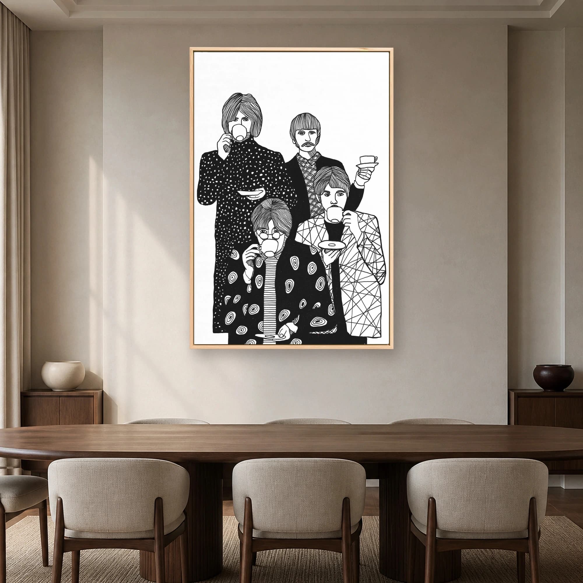 The Beatles Tea Party Black and White Line Art, view 4