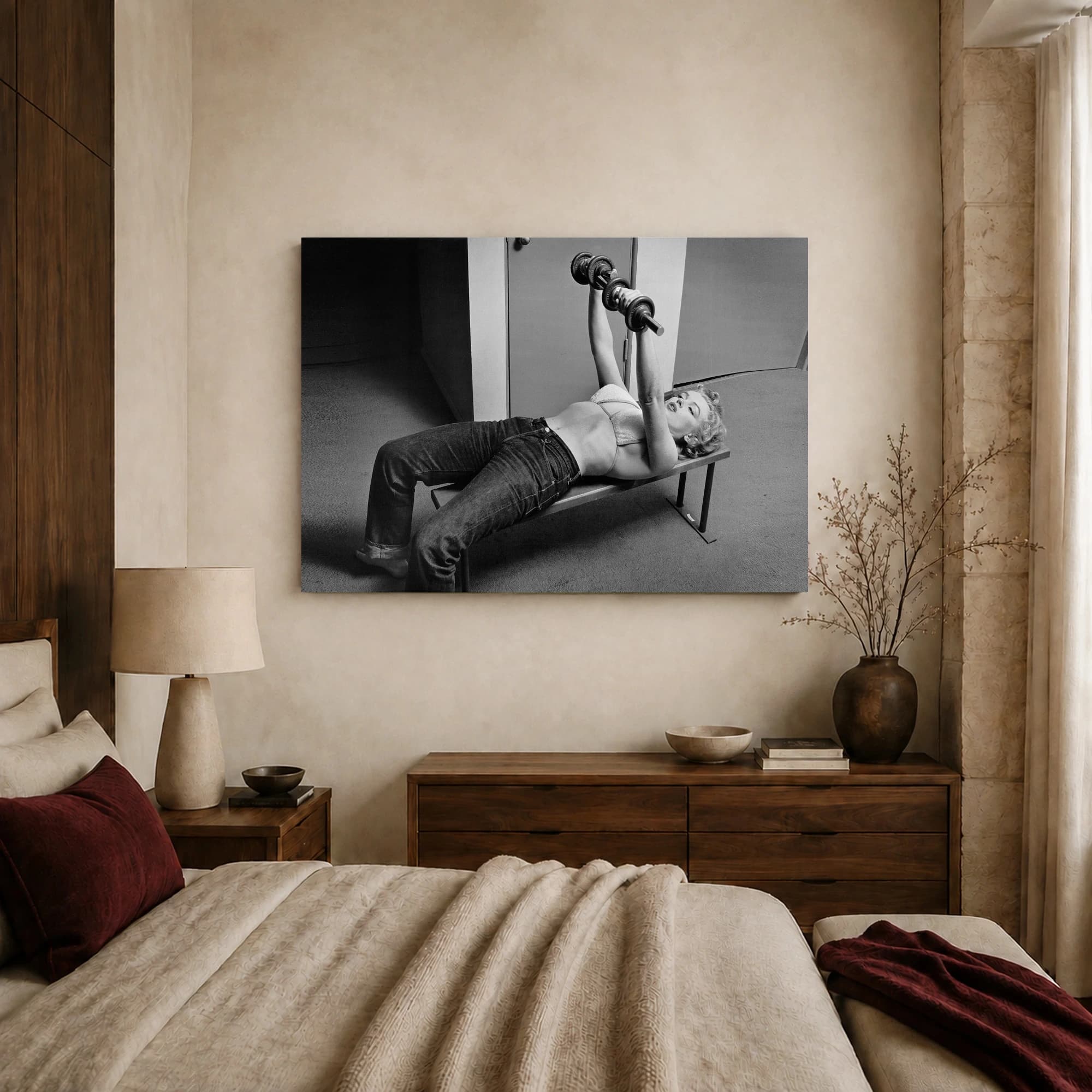 Marilyn Monroe Working Out Vintage Black and White Wall Art, view 8