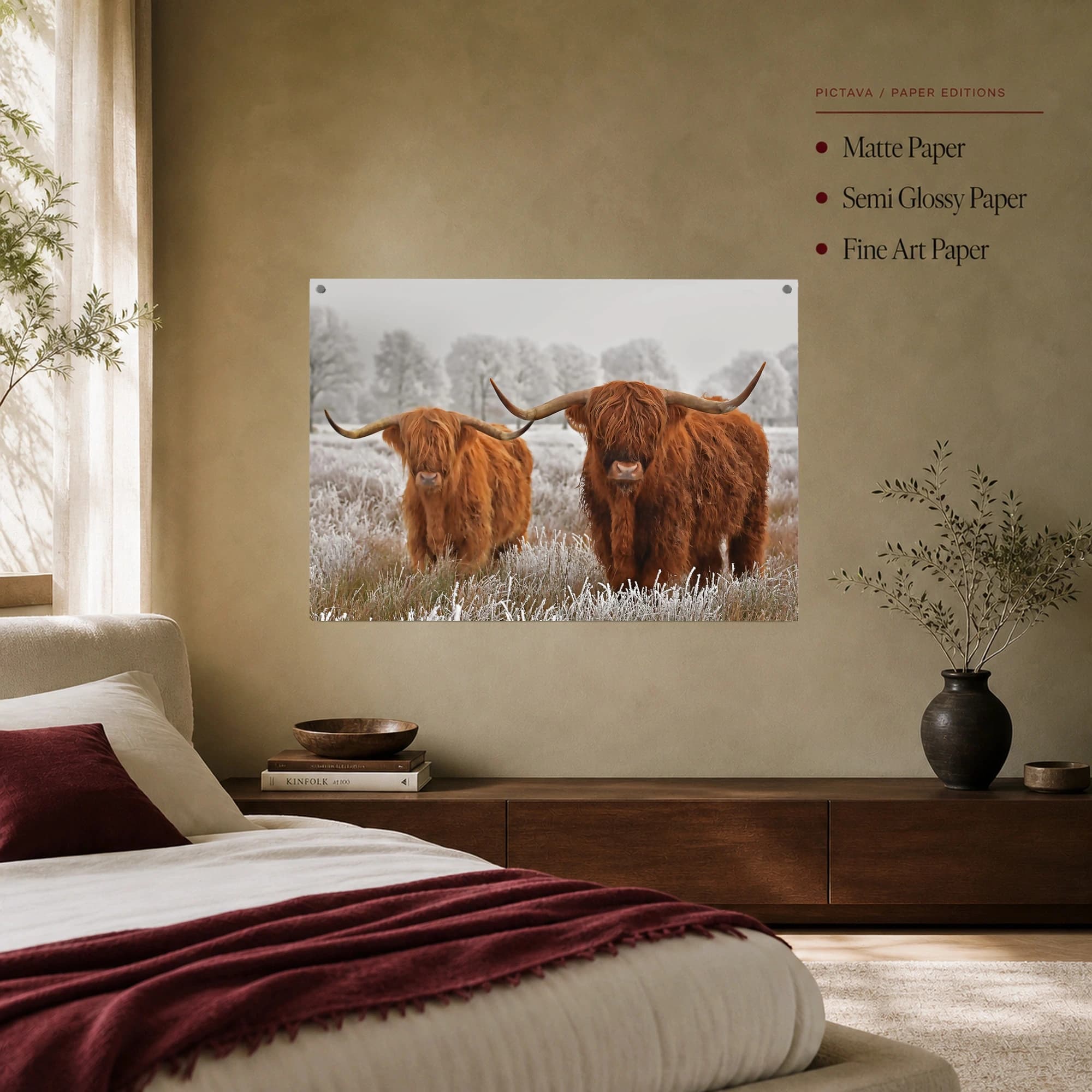 Highland Cattle in Frost Winter Wildlife Wall Art, view 7