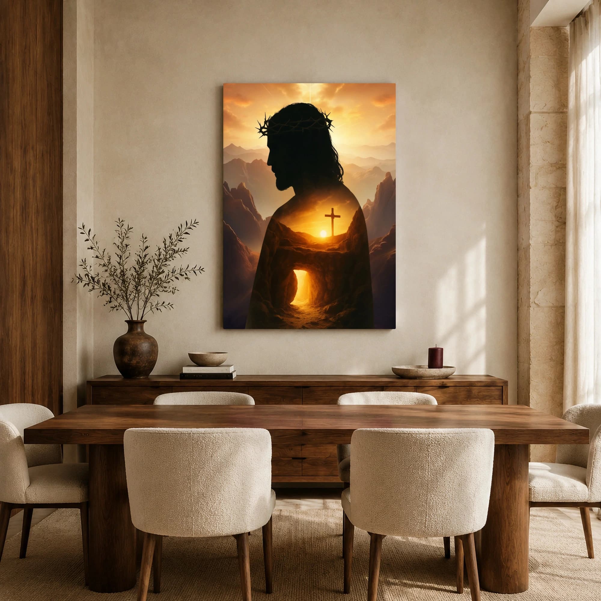 The Light of Redemption Jesus Cross Sunrise Canvas Print, view 7