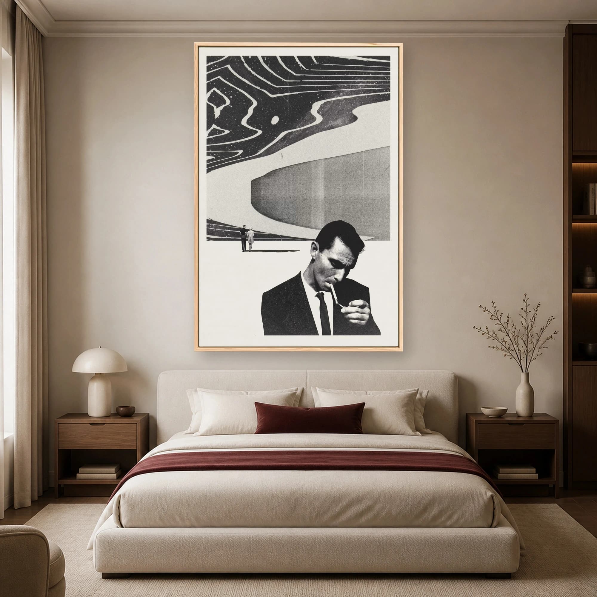 Surreal Noir Print with Cosmic Sky and Smoking Man, view 3
