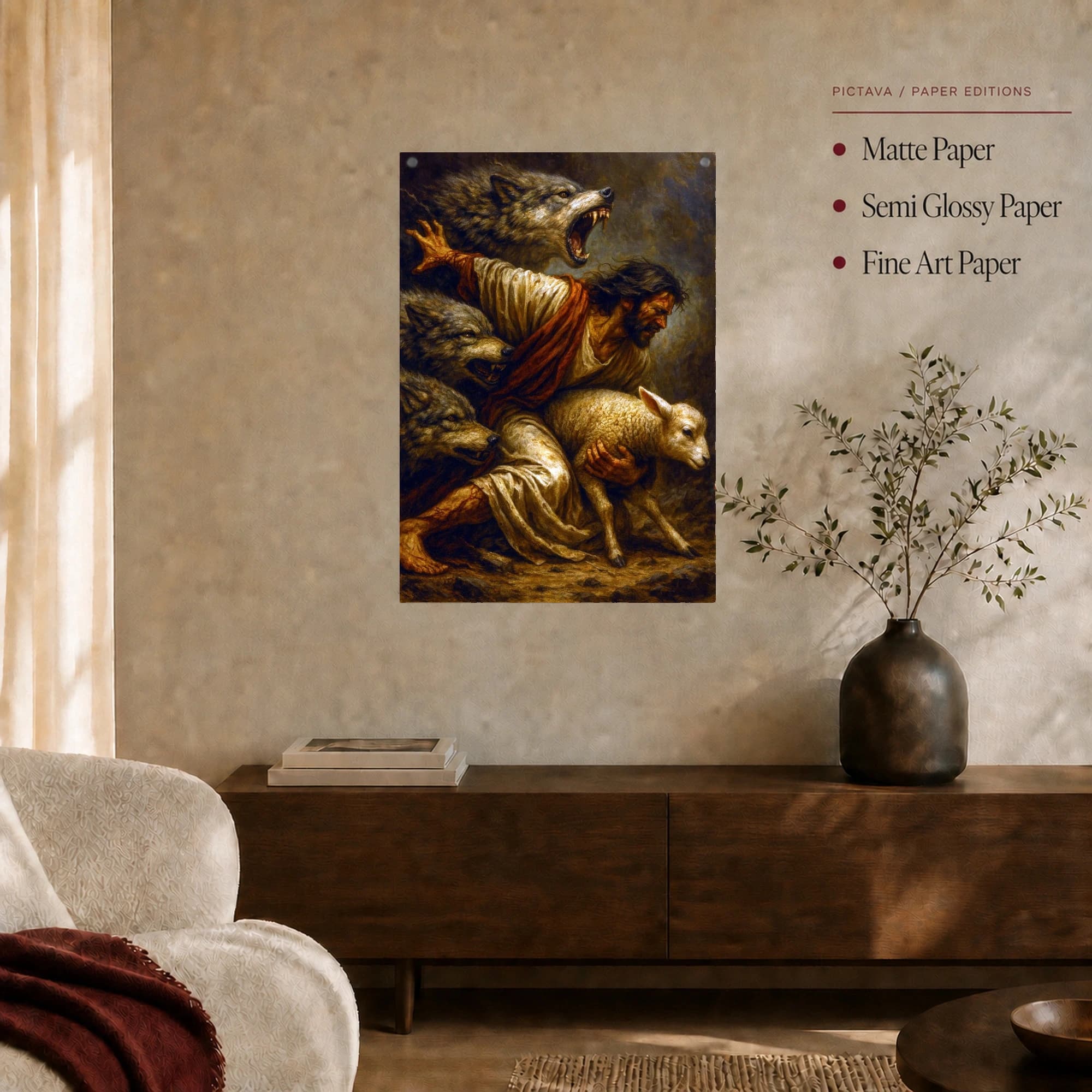 The Shepherd and Wolves Fine Art Canvas Print, view 4