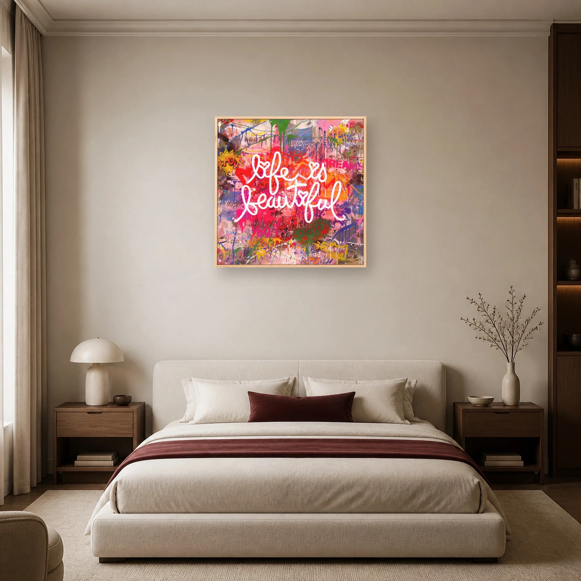 Life is Beautiful Urban Graffiti Pop Art Canvas, view 6
