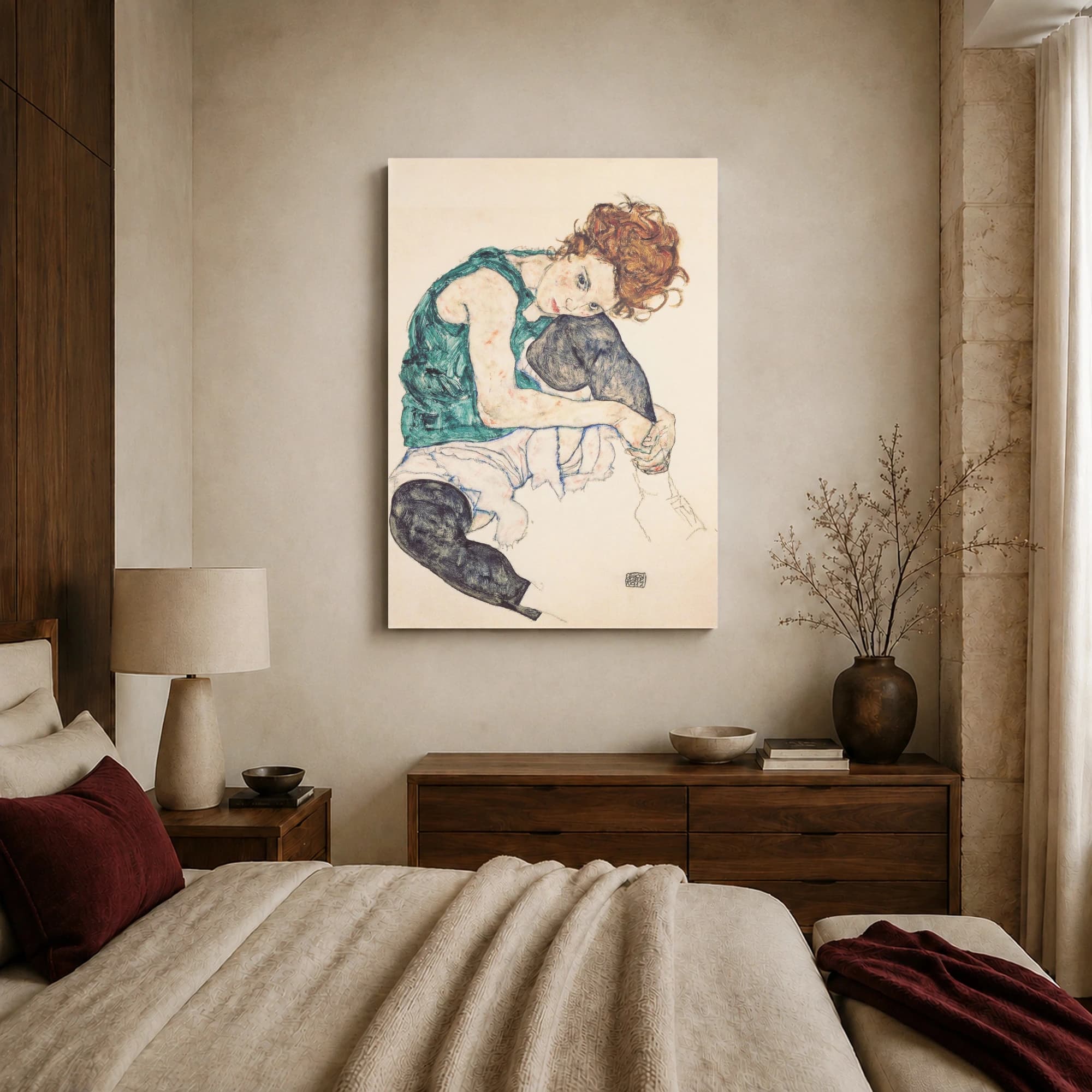 Seated Woman in Teal: Vintage Expressionist Portrait, view 7