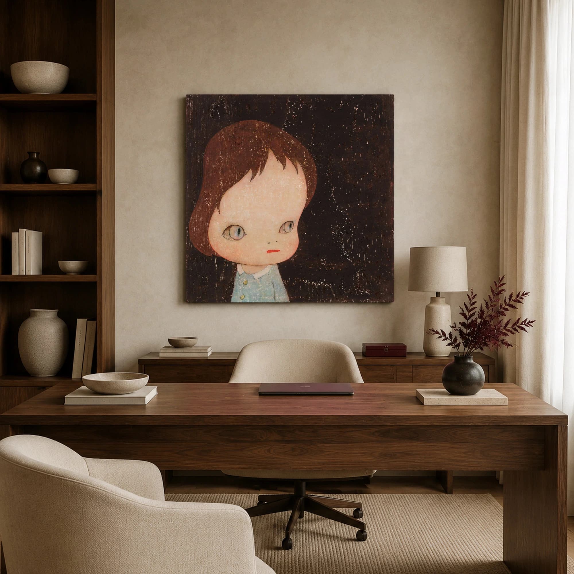 Melancholic Big-Eyed Girl Surrealist Portrait Canvas Print, view 7