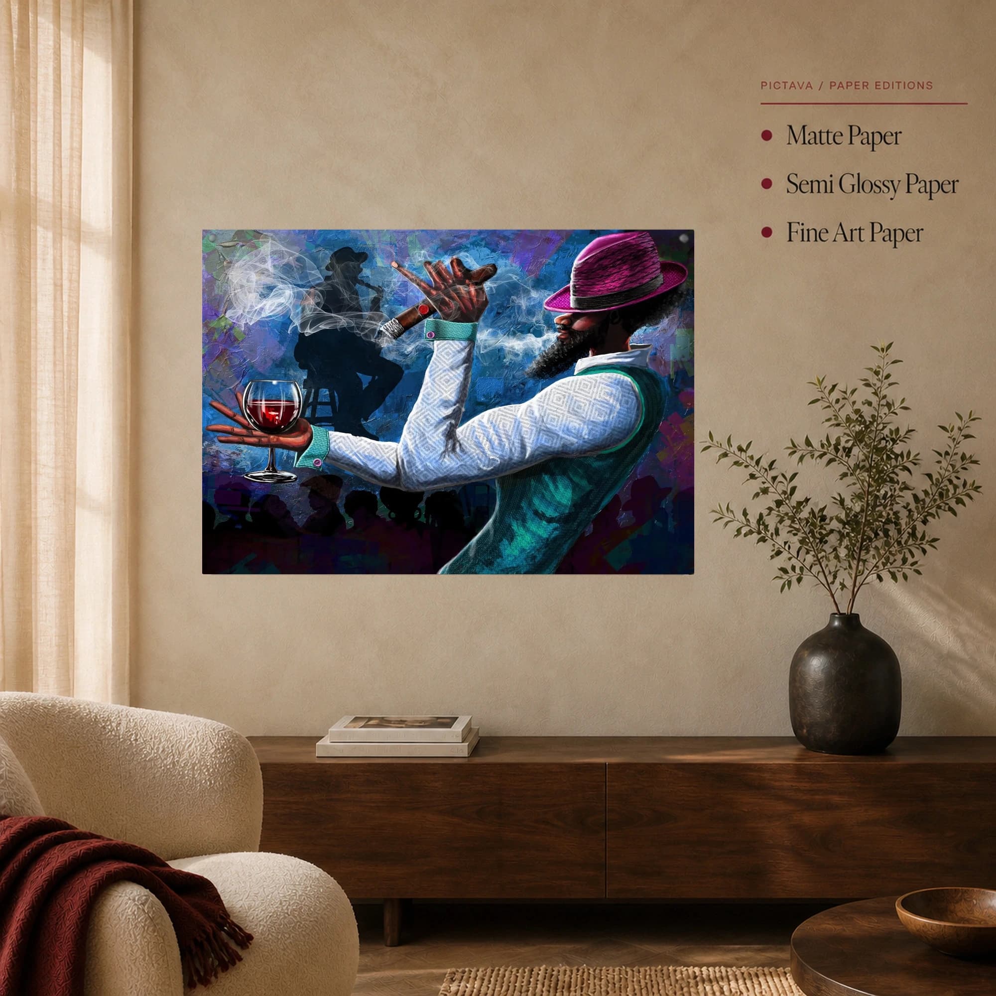 Stylish Man with Cigar and Wine - Modern Portrait Art, view 5