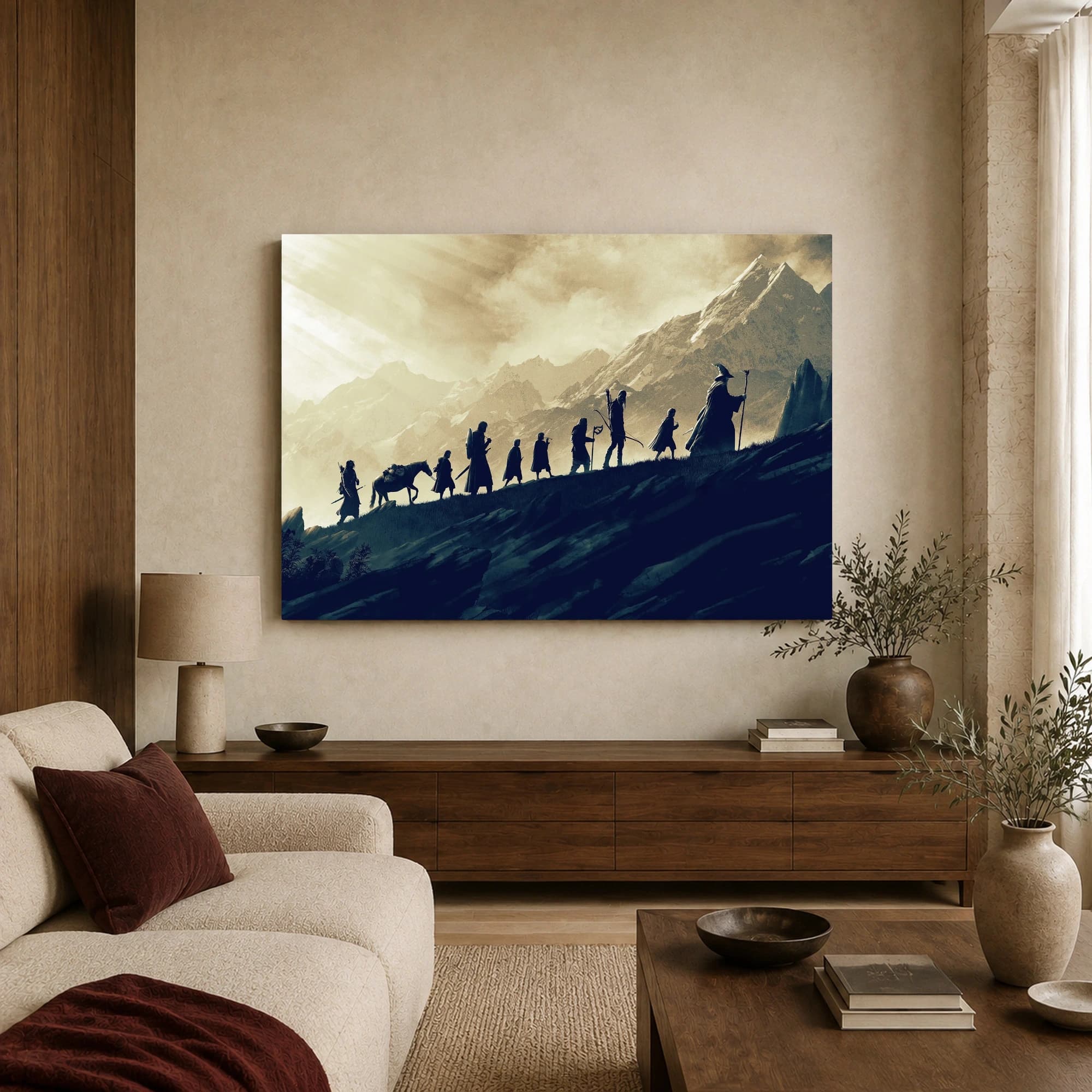 Epic Mountain Journey Silhouette Fantasy Canvas Wall Art, view 3